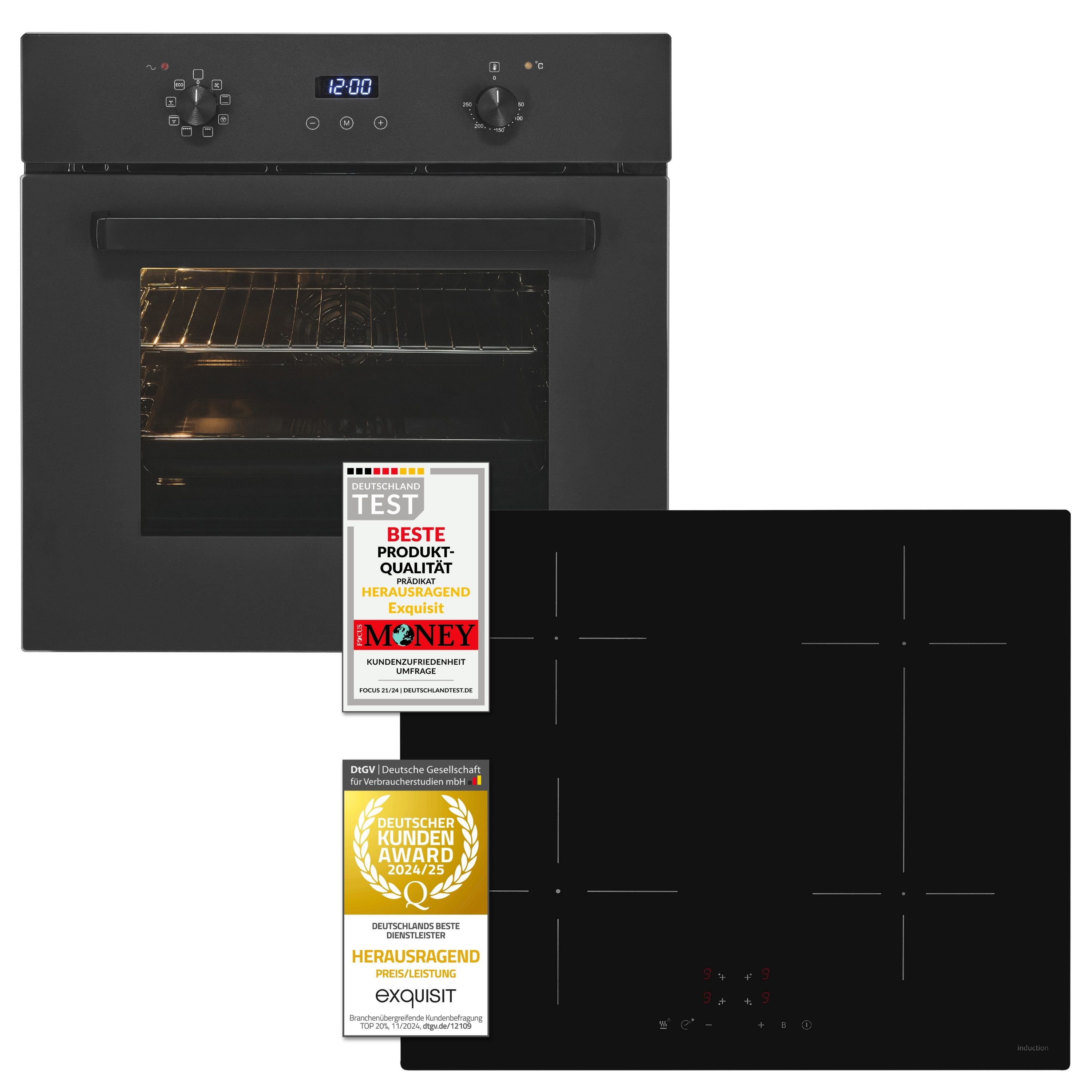 exquisit Backofen-Set BAKO KomfortPlus-In mattschwarz, Elegant und trendig in Mattschwarz, 160°Frittieren auf dem Kochfeld
