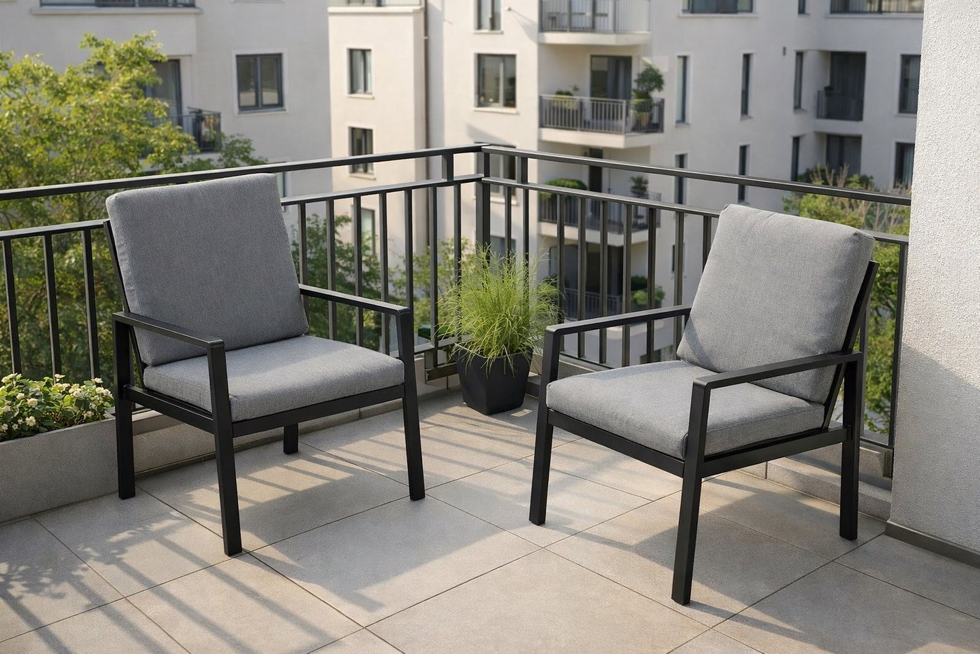 MeXo Gartenlounge-Set Lounge Gartenmöbelset Aluminium Wetterfest, (Gartensessel Outdoor, 2-tlg., 2 x Sessel, 4 x Kissen), wetterfest Sitzgruppe Balkonstuhl für 1-2 Personen