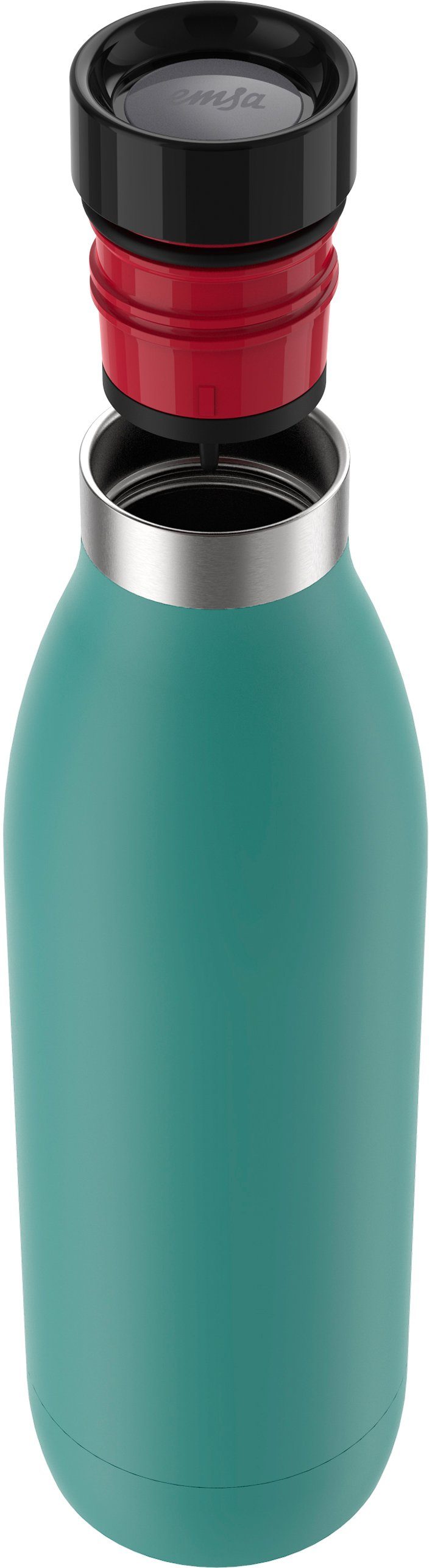 Emsa Trinkflasche Bludrop Color, kühl, 12h Edelstahl, spülmaschinenfest warm/24h Quick-Press petrol Deckel