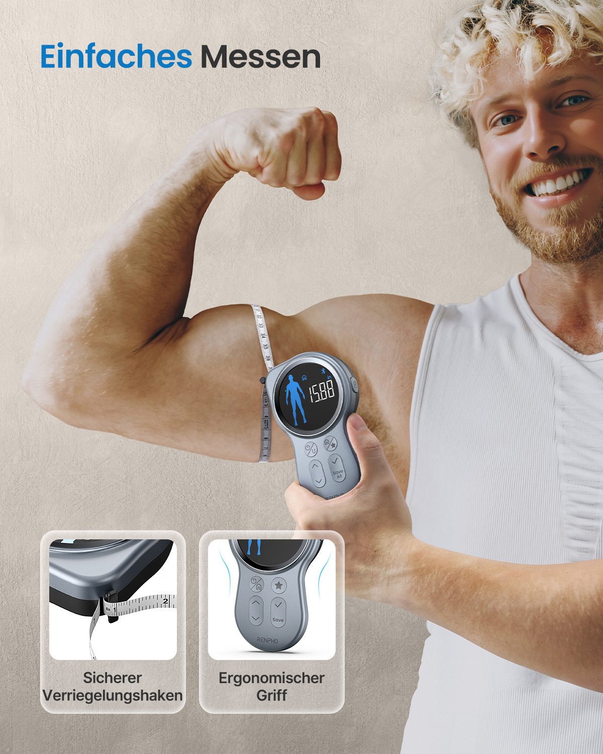 RENPHO Körpermaßband Smart Tape Measure Plus R-Y002, Smartes Maßband mit App, flexiblen Messbereichen & Profilen. – Bild 4 von 5