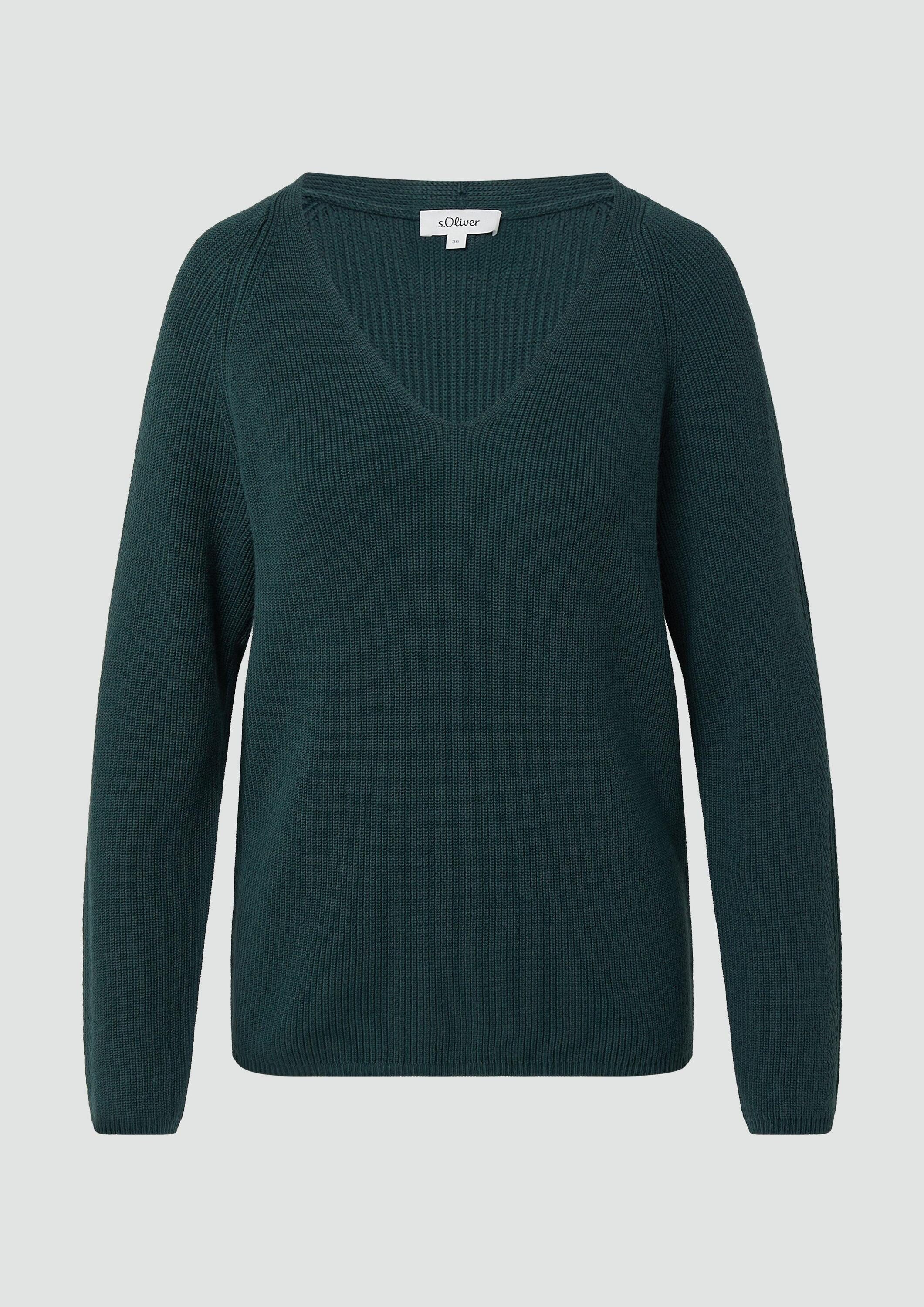 s.Oliver Longpullover Strickpullover Strickpullover aus Baumwollmix mit V-Ausschnitt