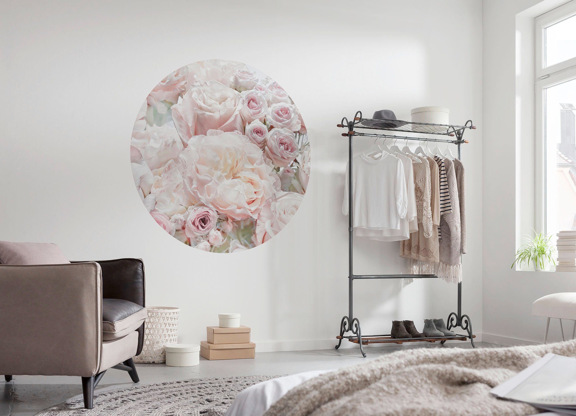 Komar Fototapete Vlies selbstklebend - Pink and Cream Roses - Größe 125 x 125 cm, glatt, bedruckt, (1 St), Wohnzimmer, Schlafzimmer