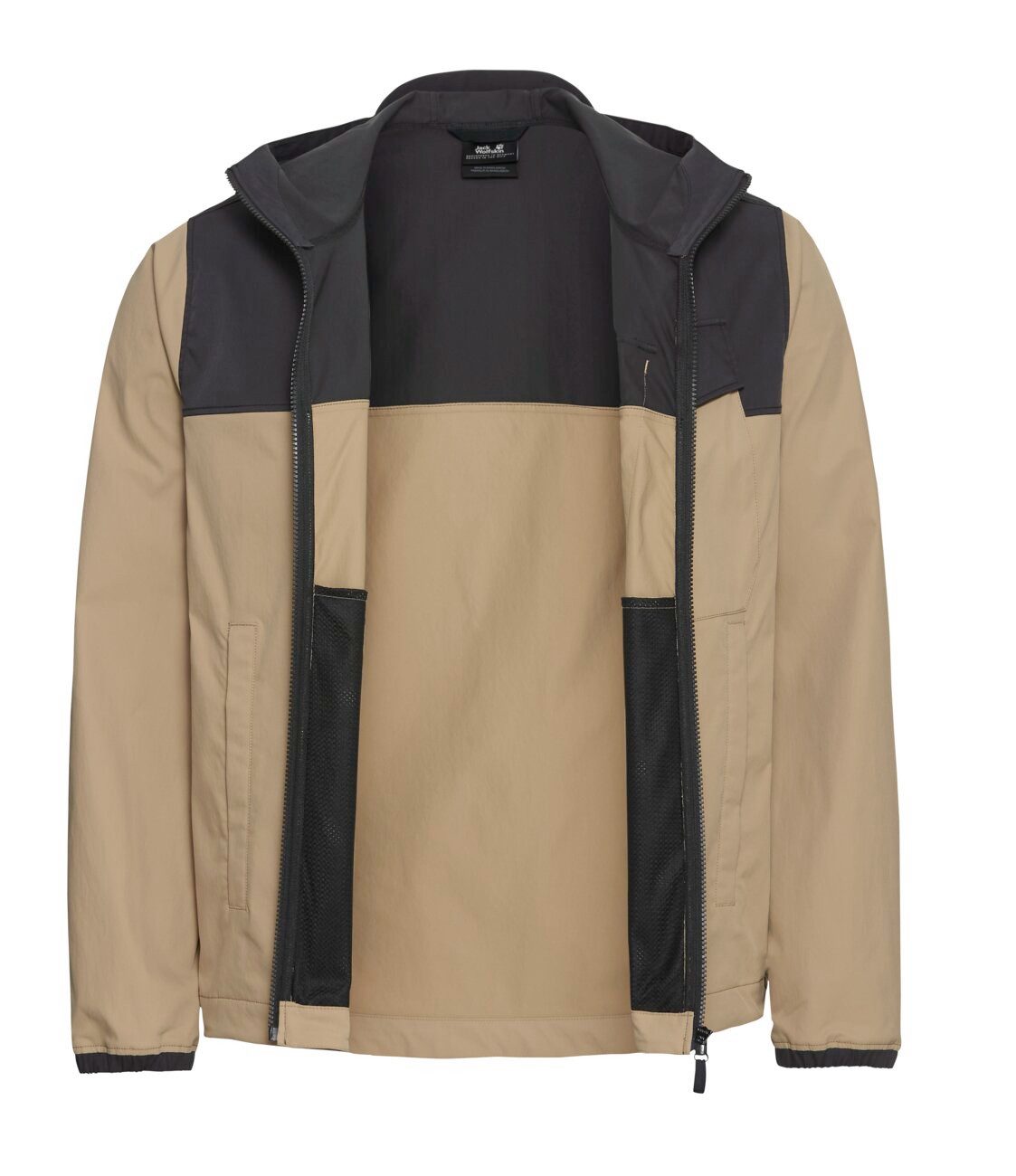 Jack Wolfskin Funktionsjacke Wanderjacke Mahani (UV-Schutz, leicht, atmungsaktiv) hellbraun/schwarz