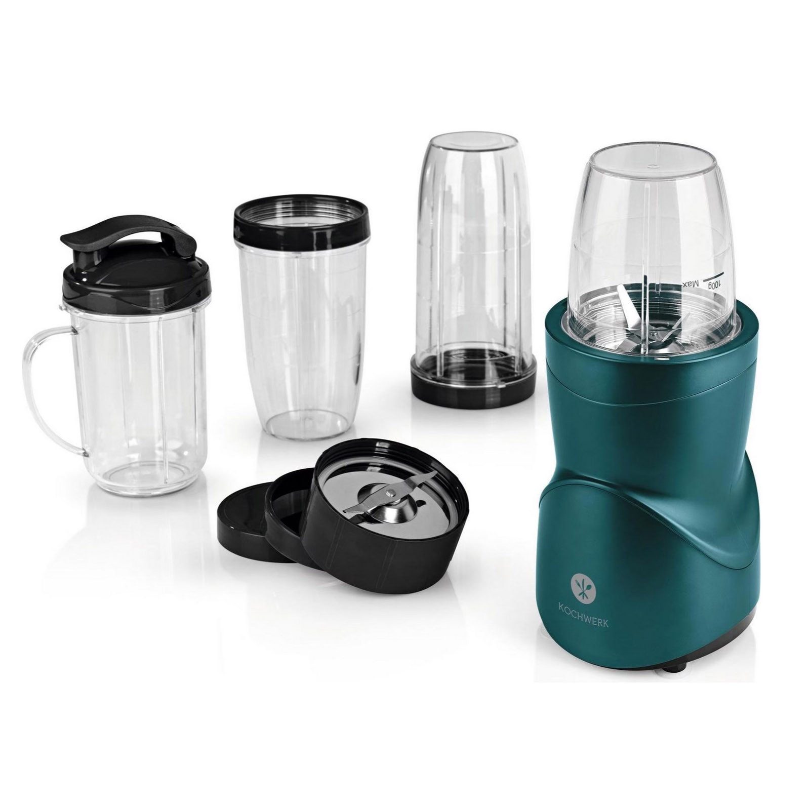 KOCHWERK Handmixer Multifunktionaler Mixer 12-tlg Set Edelstahlklingen inkl. To-Go Deckel, 380 W, mit 8 Funktionen, mit verschiedenen Mixbechergrößen