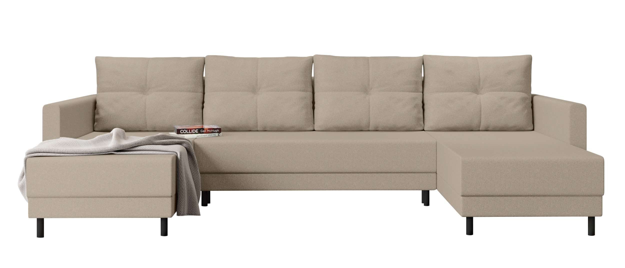 Wohnlandschaft mit Sofa, U-Form, Design Stylefy Bettfunktion, Sitzkomfort, Selena, Bettkasten, mit Eckcouch, Modern