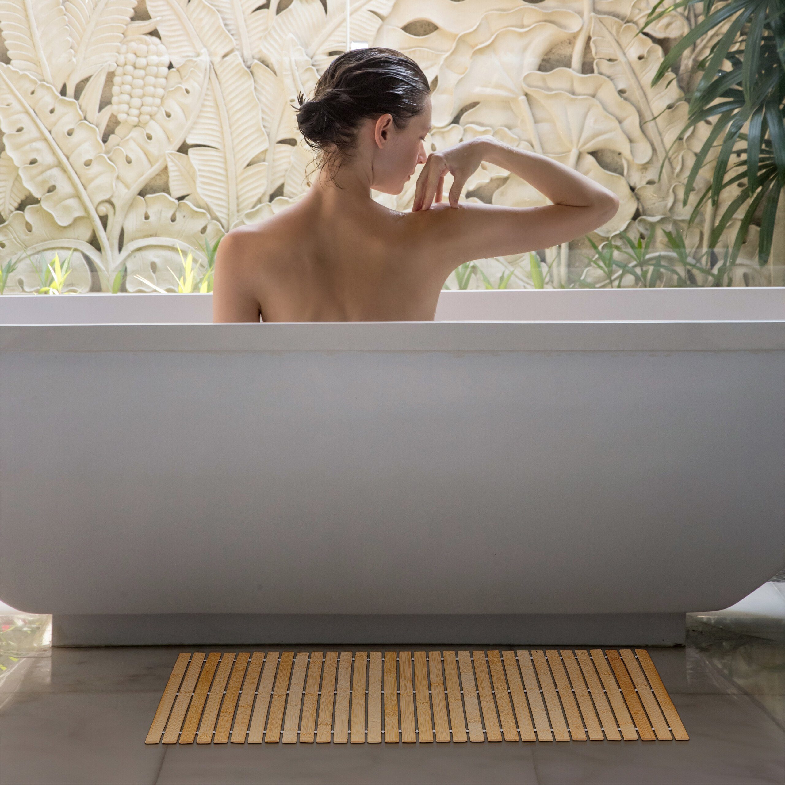 relaxdays Badematte Badvorleger aus Bambus 80x50 günstig online kaufen