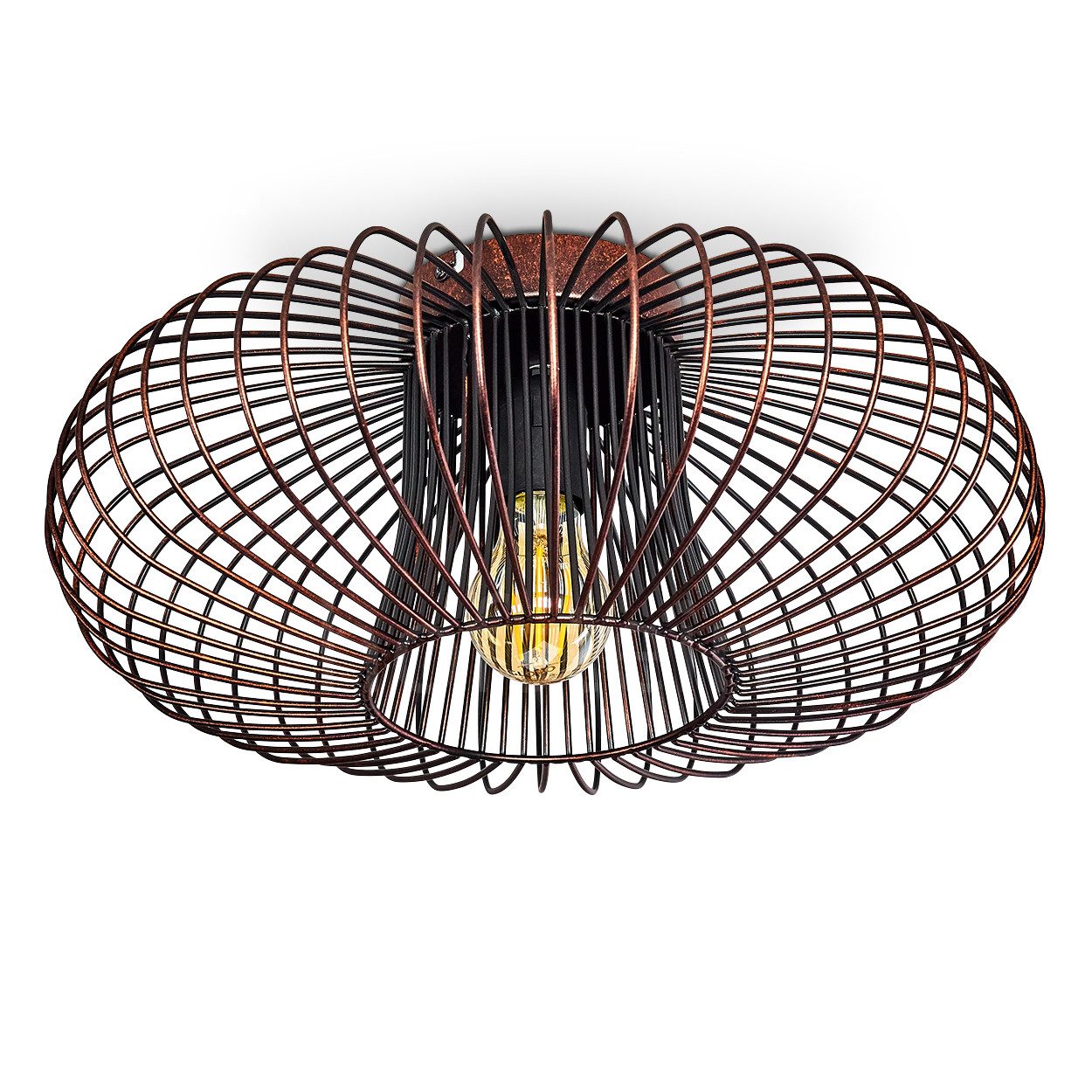 hofstein Deckenleuchte »Pieris« runde Deckenlampe aus Metall in Schwarz/Kupfer, ohne Leuchtmittel, E27, Retro-Leuchte mit Lichteffekt durch Gitter-Optik