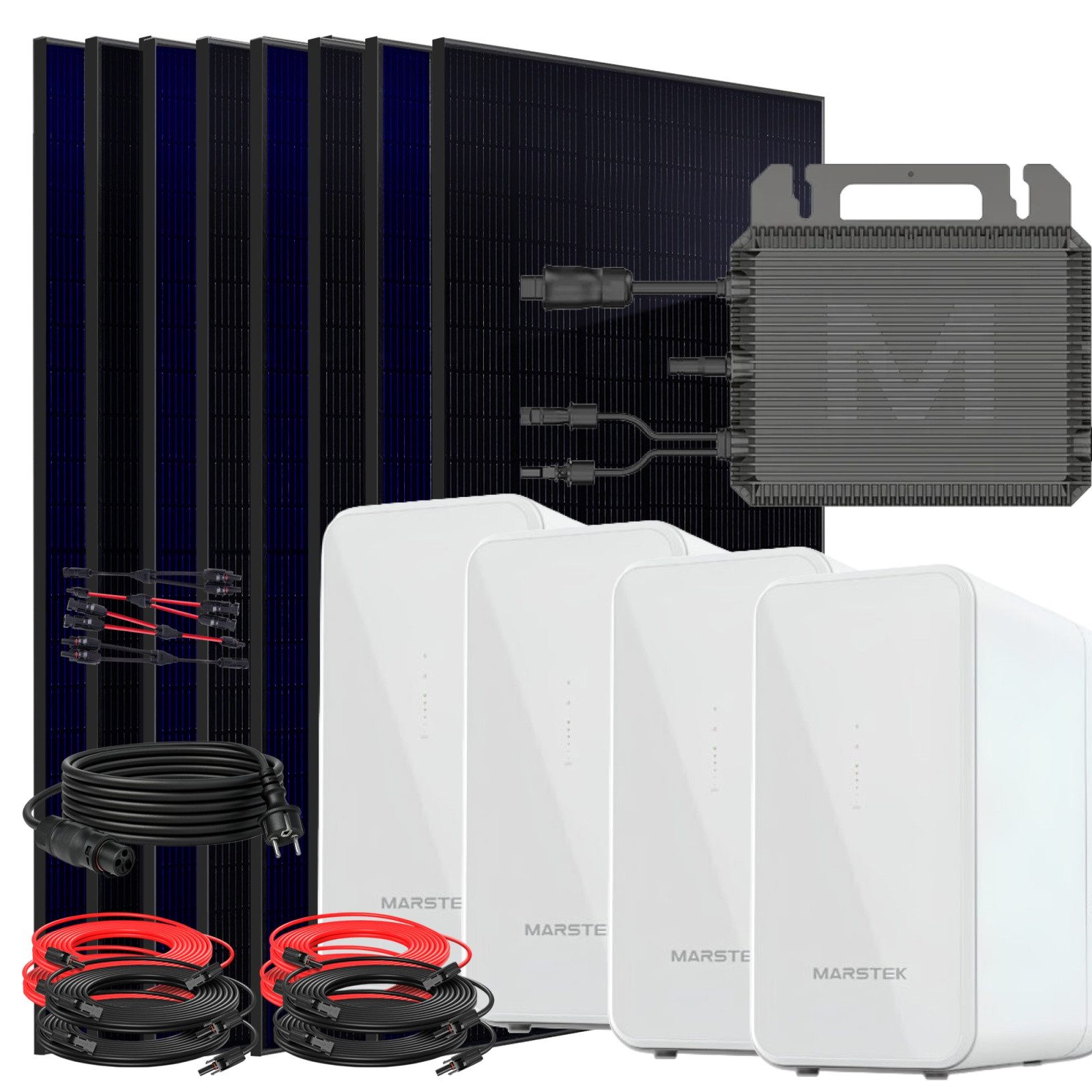SUNNIVA Balkonkraftwerk 4000W mit 8,96 kWh Speicher, (MARSTEK 4x B2500-D, BIFAZIAL FULLBLACK komplett Steckdose, PV Solaranlage Komplettset mit Solarspeicher, 8x 500W N-Type Glas Bifacial Module)