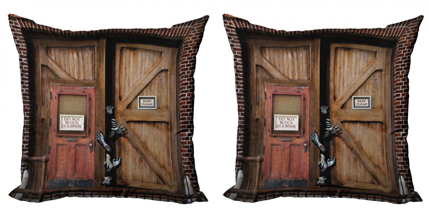 Kissenbezüge Modern Accent Doppelseitiger Digitaldruck, Abakuhaus (2 Stück), Zombie Monster-Holz-Tür