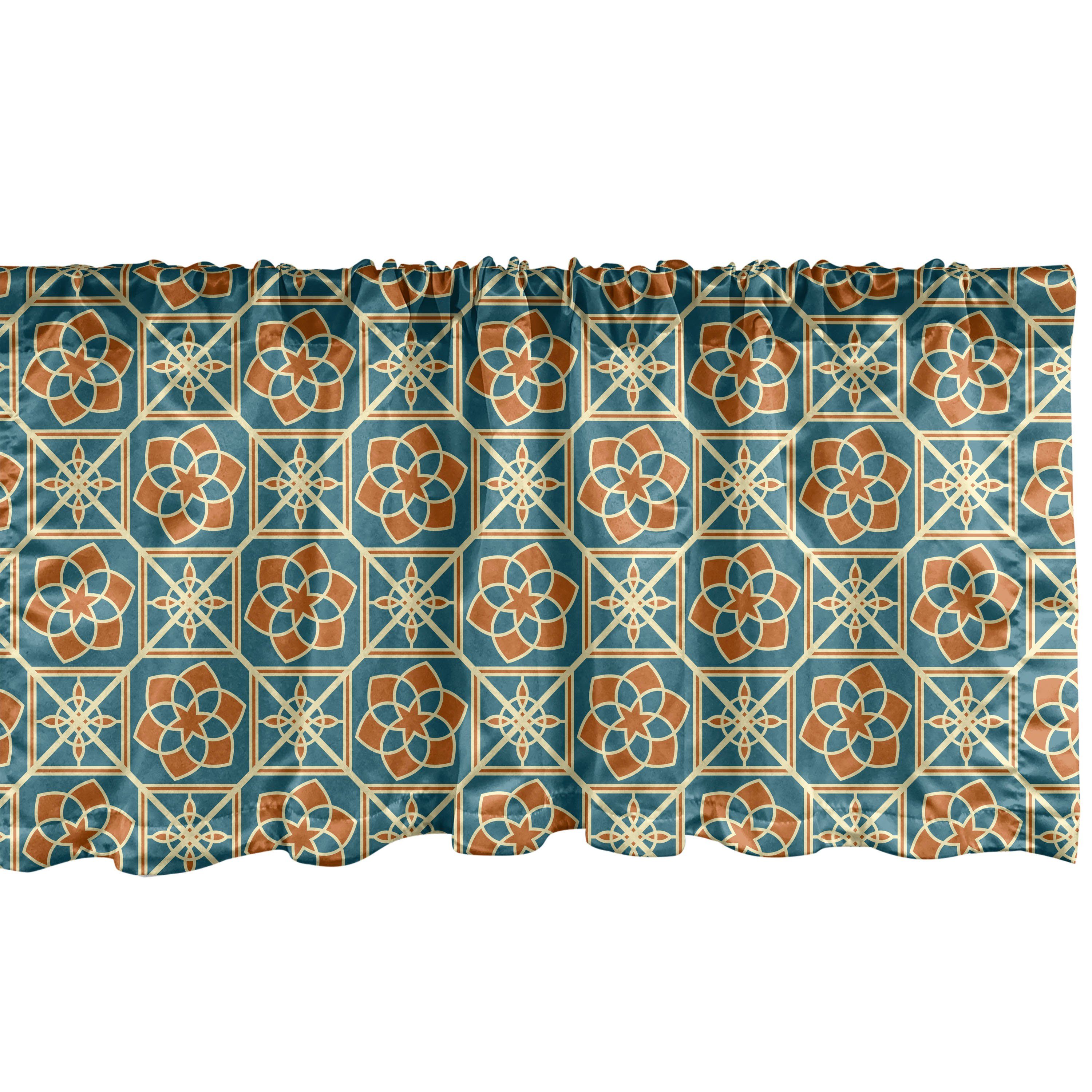 Scheibengardine Vorhang Volant mit für Küche Microfaser, Arabisch Stangentasche, Narzissen Dekor Abakuhaus, Schlafzimmer