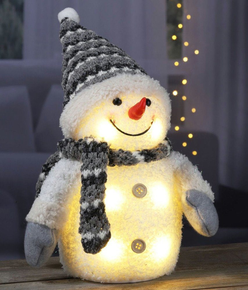 Haushalt International Weihnachtsfigur, LED Weihnachtsdeko - Schneemann - 26 cm - Grau