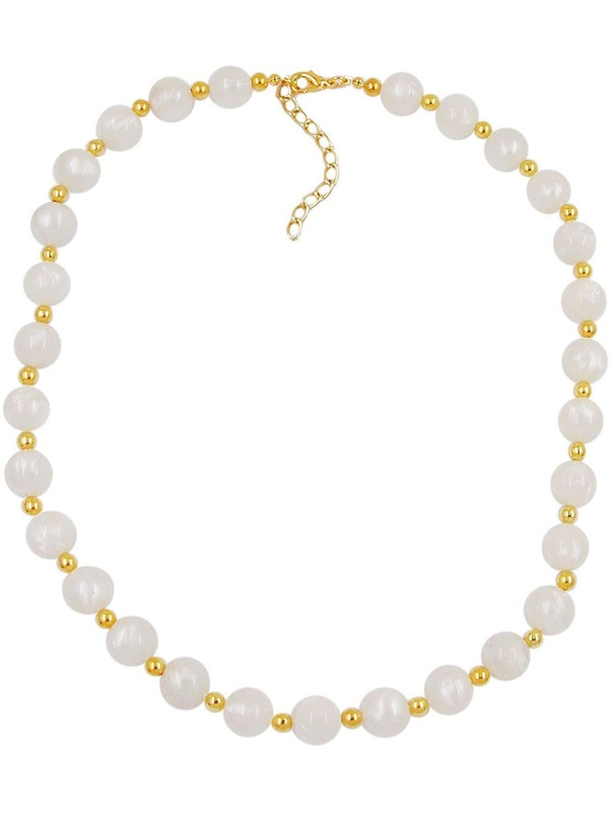 Gallay Perlenkette Kette Perle seide-weiß, Perle goldfarben (1-tlg)
