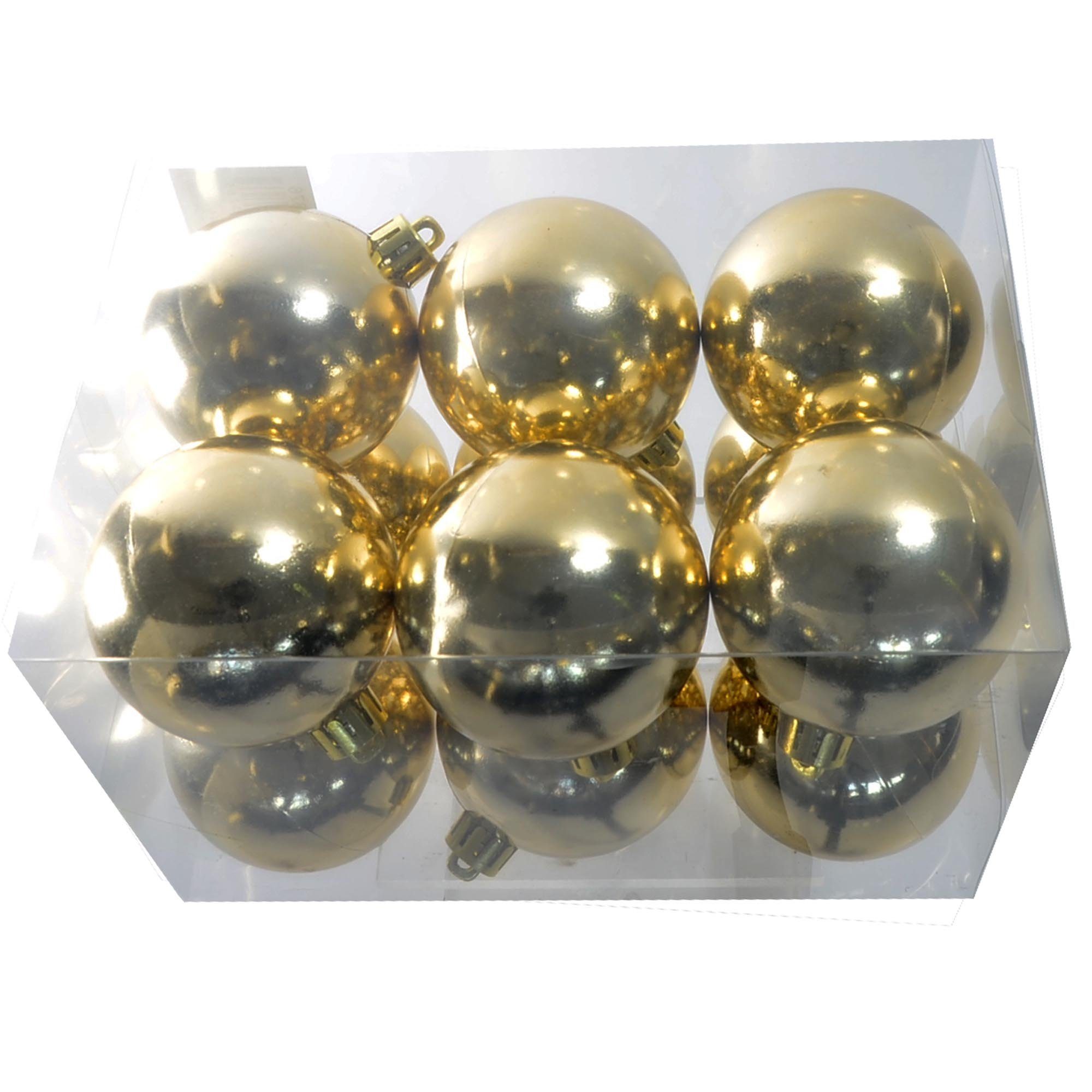B&S Weihnachtsbaumkugel 12 Christbaumkugeln Kunststoff Ø 6 cm gold für