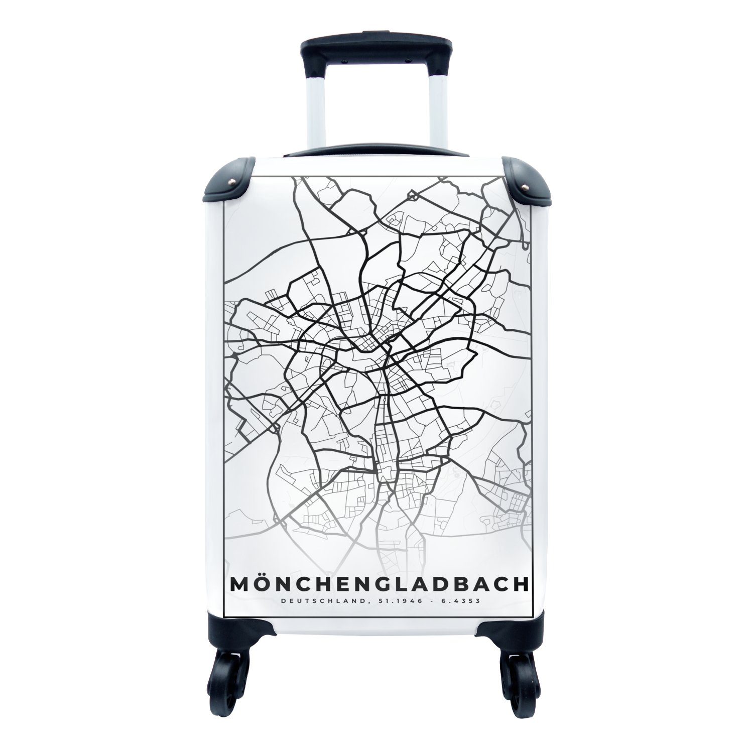 MuchoWow Handgepäckkoffer Karte - Mönchengladbach - Stadtplan, 4 Rollen, Reisetasche mit rollen, Handgepäck für Ferien, Trolley, Reisekoffer
