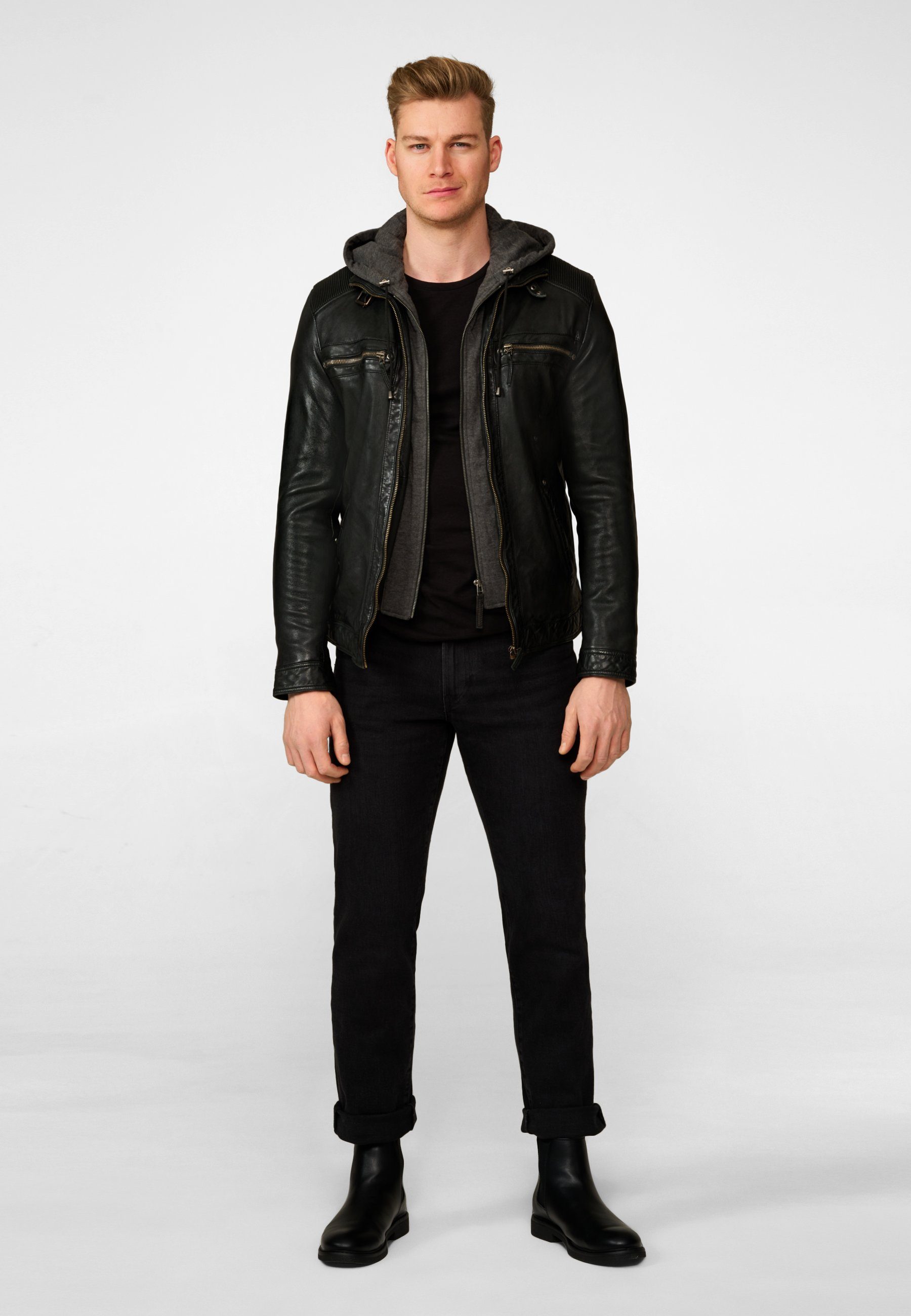 RICANO Lederjacke Nate Lederjacke mit abnehmbarer Kaputze und Kordelzug günstig online kaufen