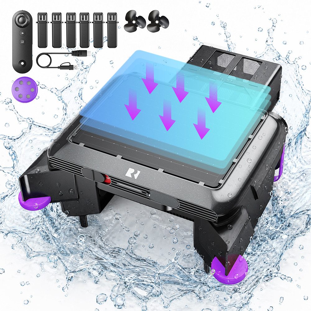 redroad Poolroboter 2026 Solar Skimmer Roboter Poolreiniger Akku Selbstparkend bis 300m², 6900mAh/6L/180μm/IPX8/Solar Skimmer Roboter Poolreiniger