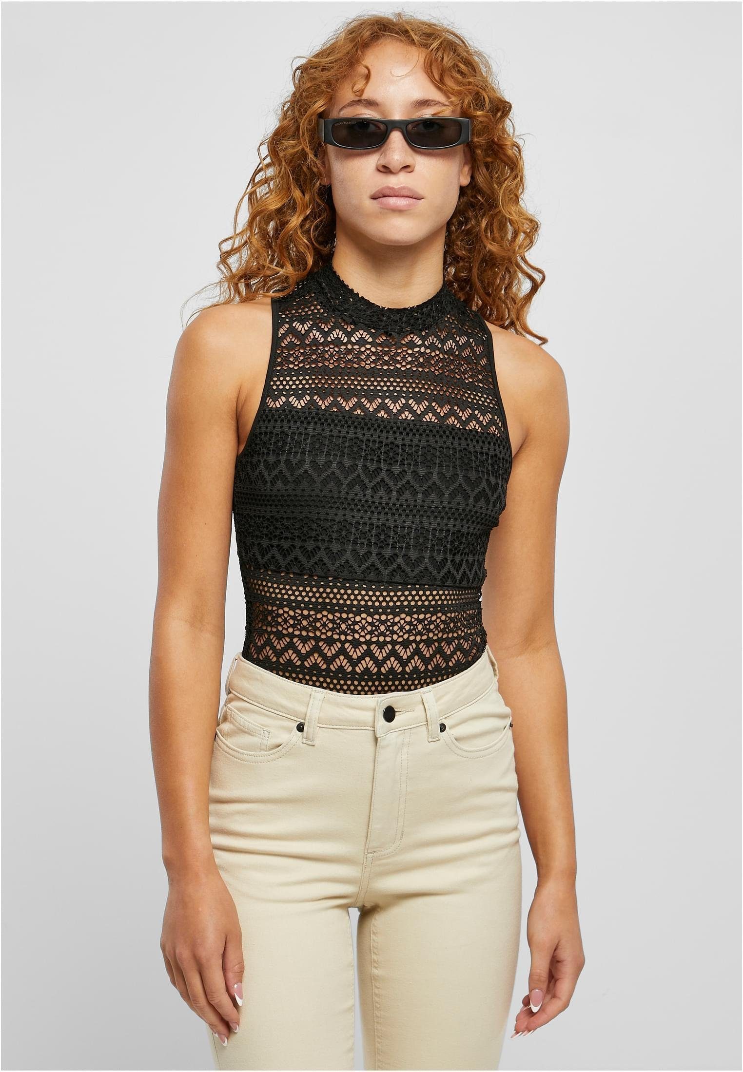 Body Ladies Crochet Jersey Turtleneck Body XS bis 5XL