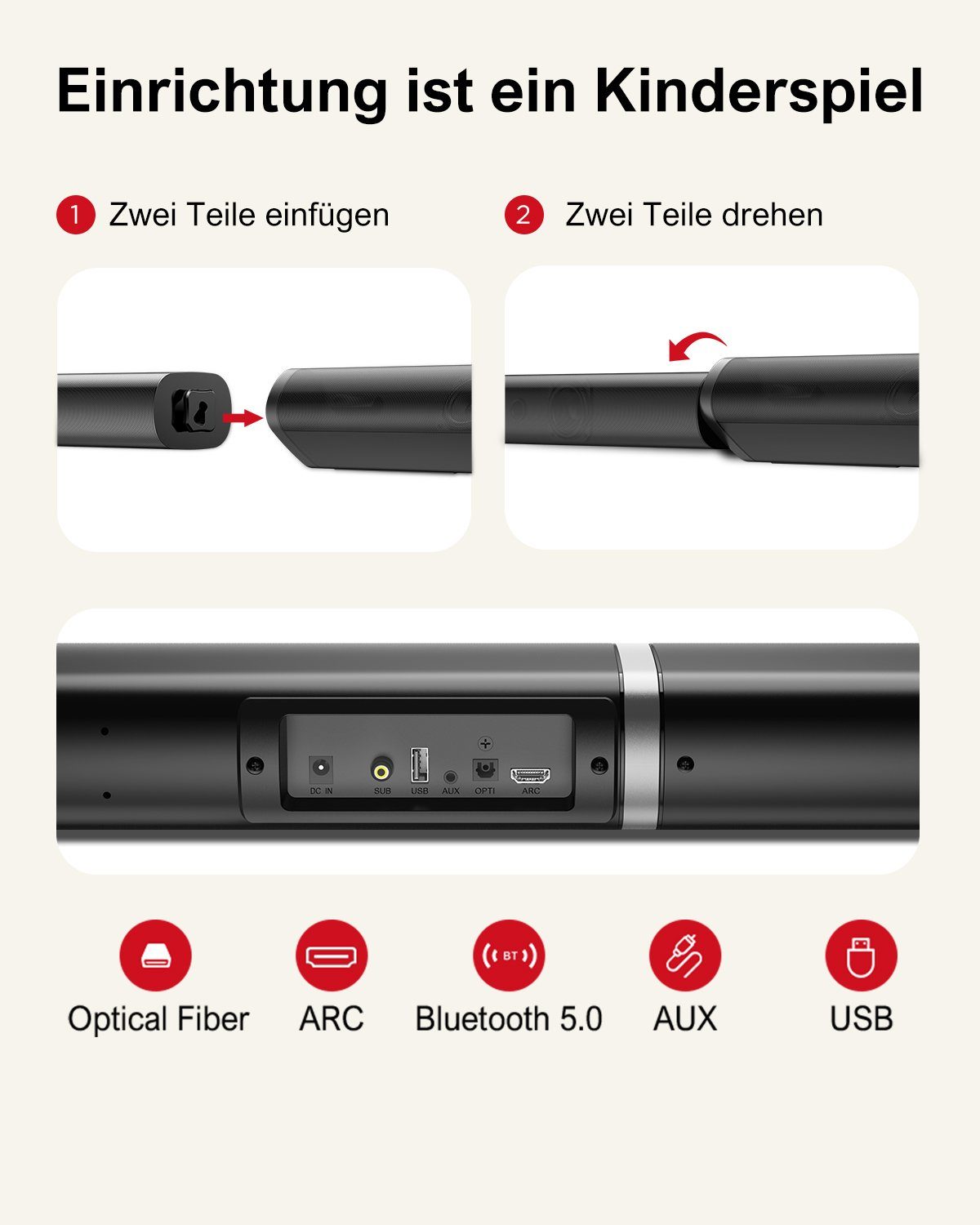 190 2.1 Optical, Subwoofer) W, Soundbar USB, VII CH Tapio (ARC, mit Ultimea