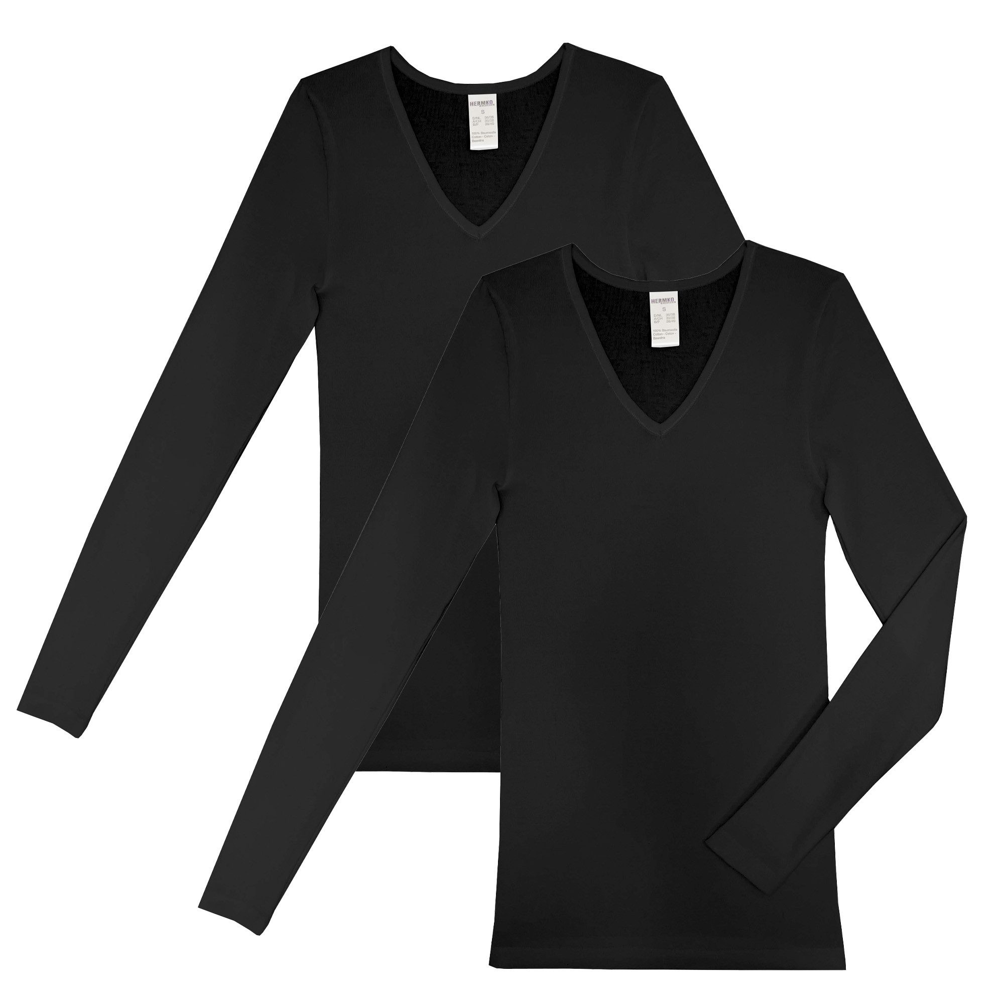 HERMKO Unterhemd 13680 2er Pack Damen langarm Unterhemd mit V-Ausschnitt