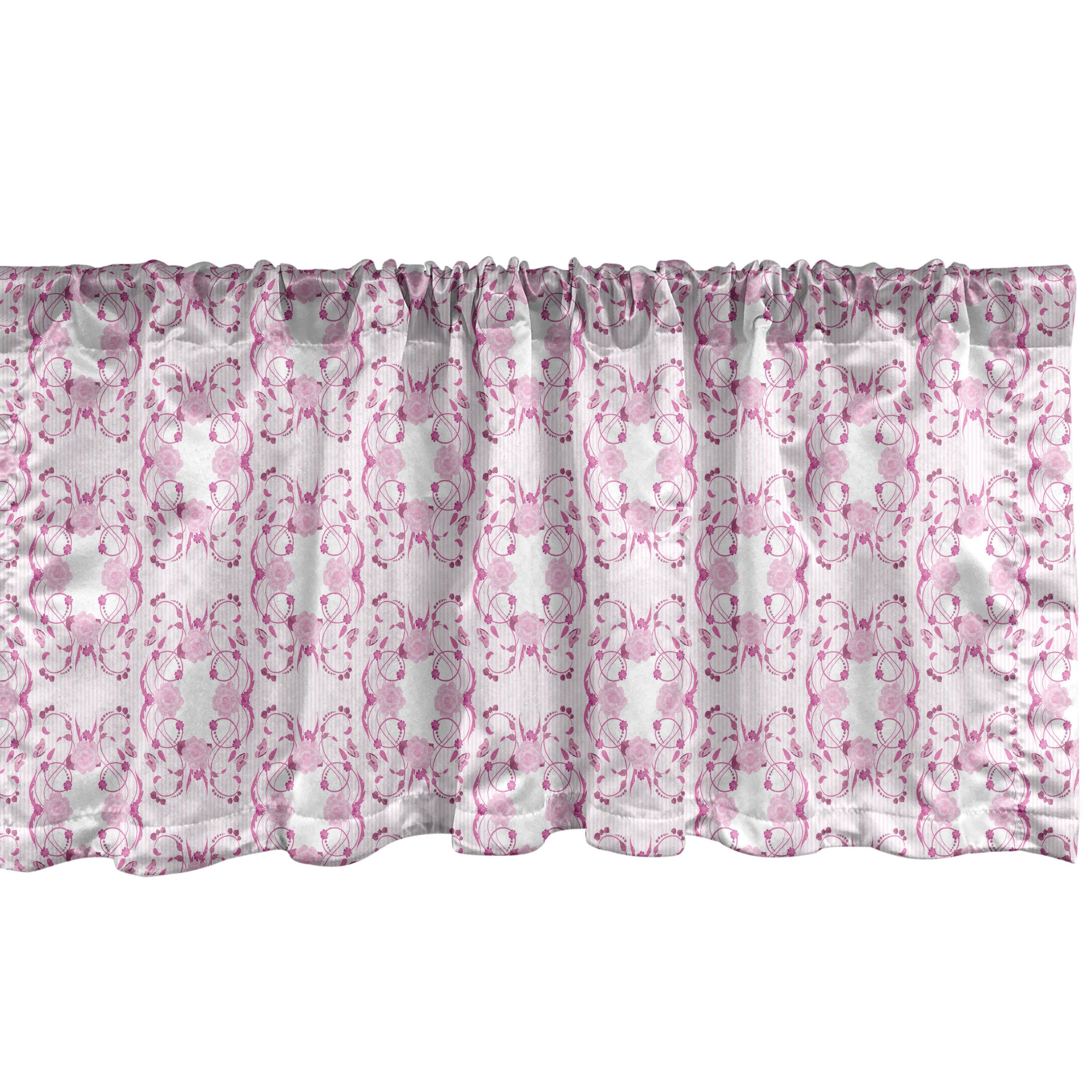 Scheibengardine Vorhang Volant für Küche Schlafzimmer Dekor mit Stangentasche, Abakuhaus, Microfaser, Rosa Damast Empfindliche gestreifte Blumen