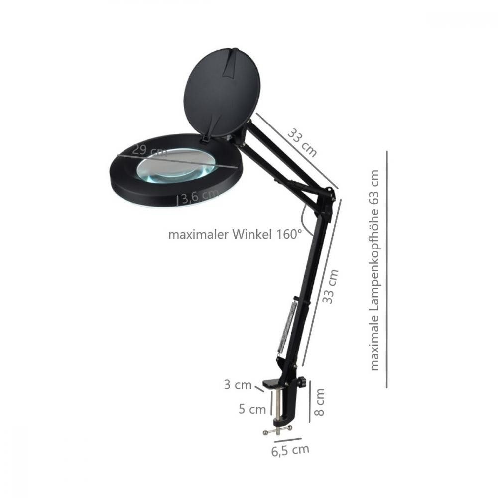Semplix LED Arbeitslicht - Lupen-LED-Tischleuchte inkl. Tischklemme (schwarz)
