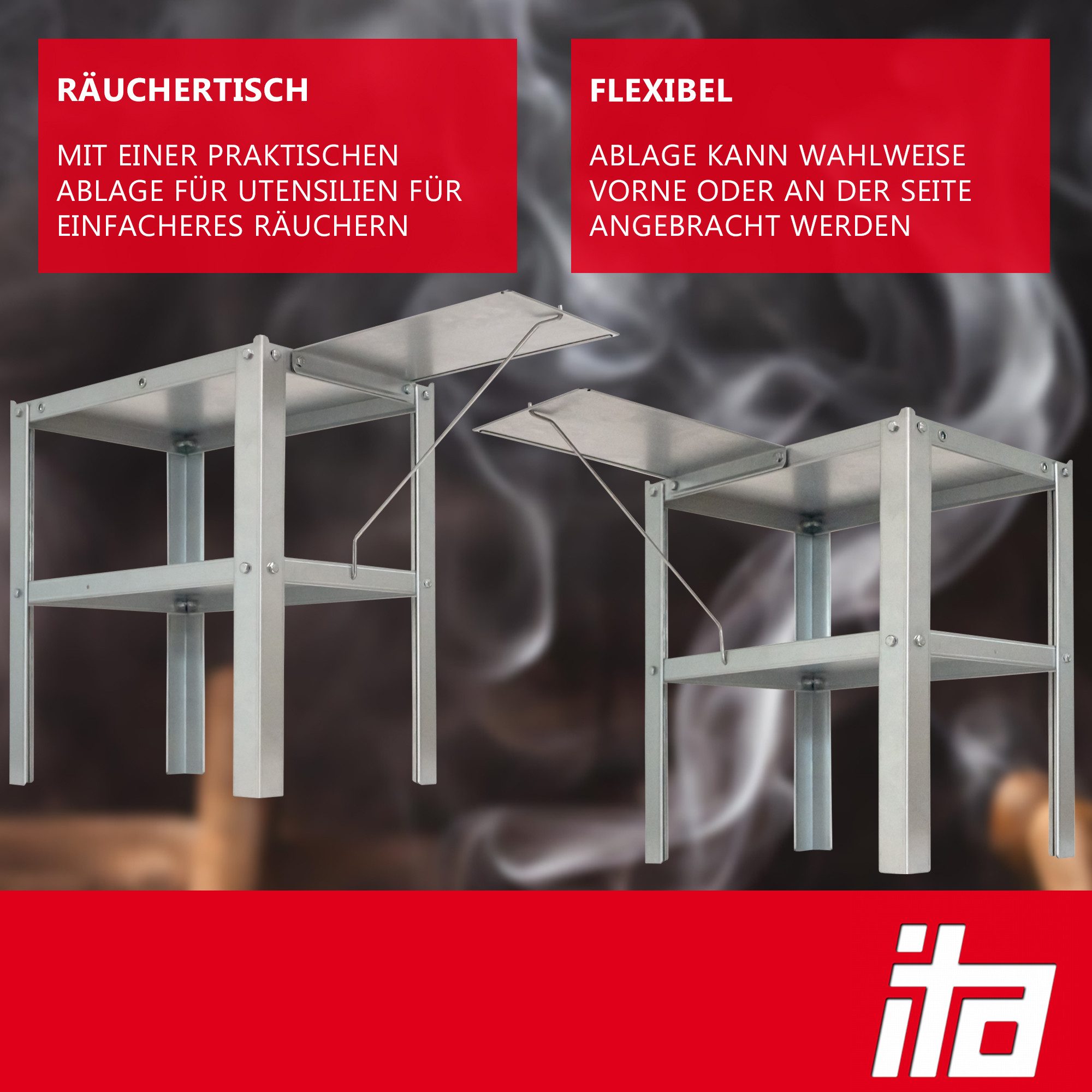 ITA Räucherofen Tisch für Räucherofen - Legierter Stahl - Räucherofenständer, 1-St., Direkt vom Hersteller, Made in EU, Tisch für Smoker Räucherschrank