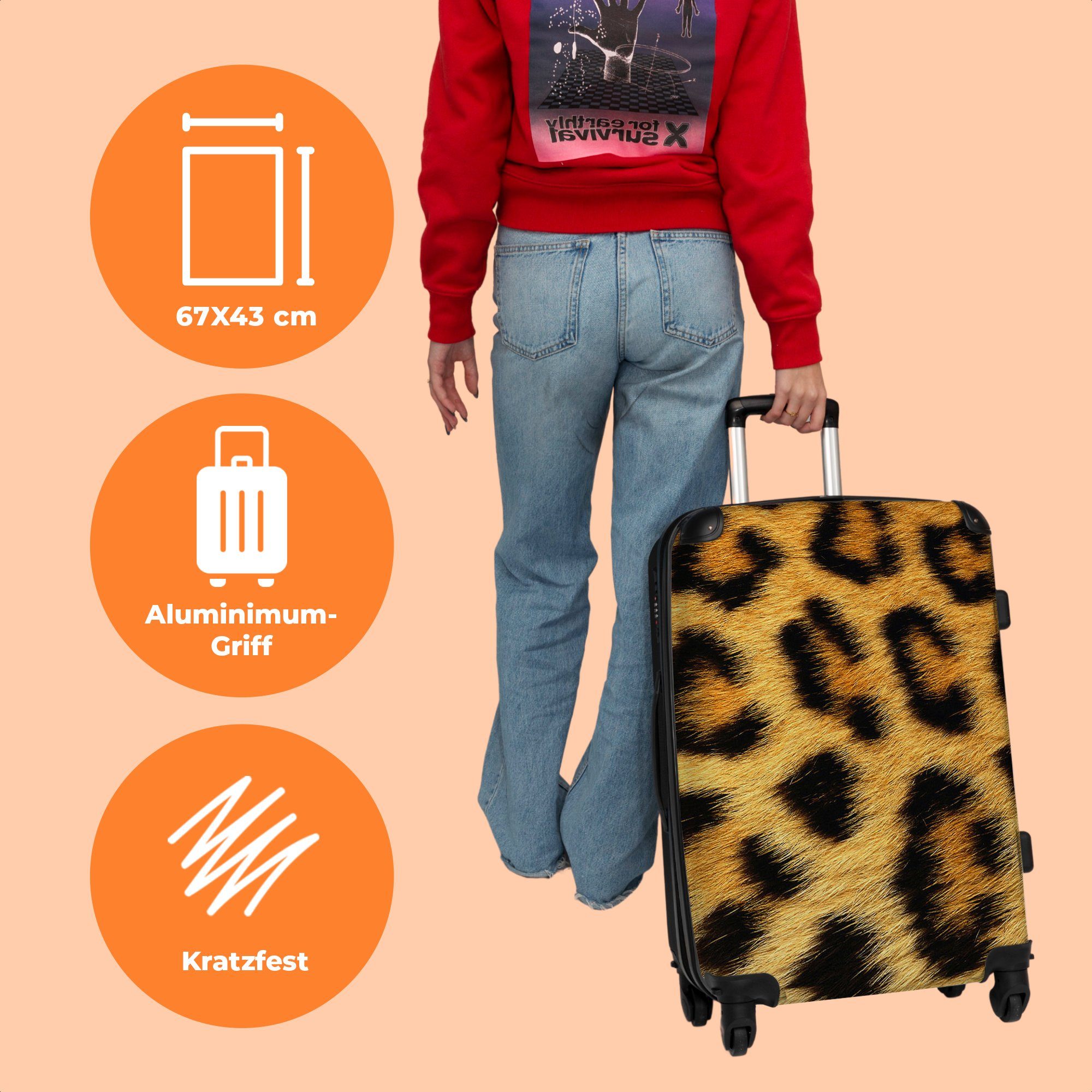 mit - 4 Reisekoffer Koffer Tierprint - 4 Panther Rollkoffer Rollen, - Braun Aufgabegepäck Frauen, - NoBoringSuitcases.com© 67x43x25cm Große Trolley Rollen