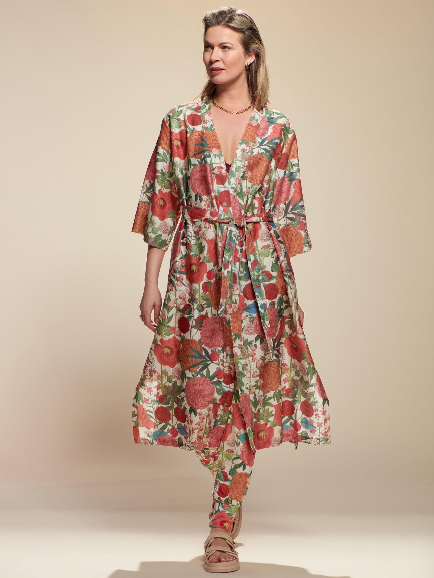 Essenza Kimono Ilona Florentien, Langform, Kimono-Kragen, Gürtel, aus Bio-B günstig online kaufen