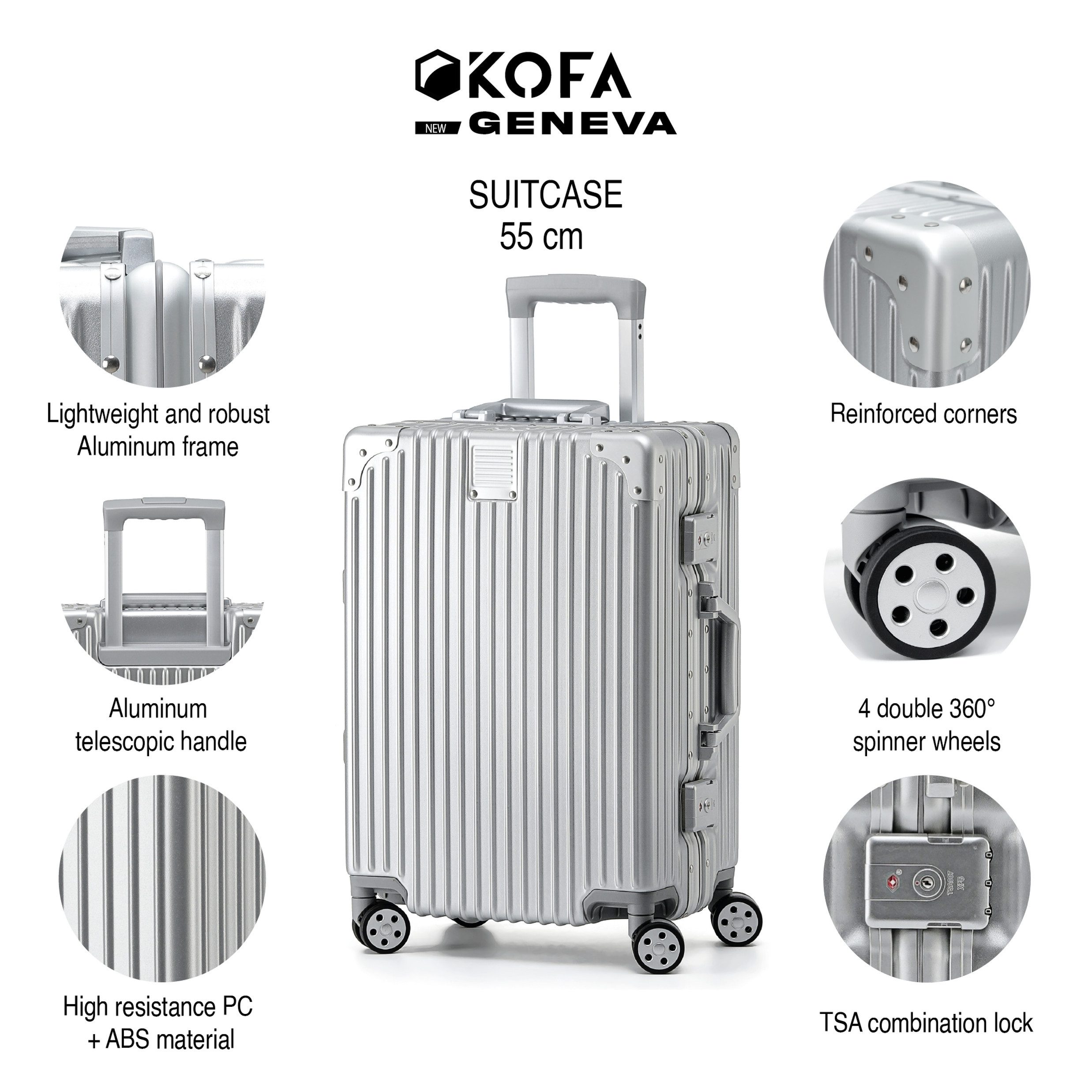 KOFA Handgepäckkoffer GENEVA, 55cm Alu-Rahmen & Polycarbonat-Hartschale, 4 günstig online kaufen