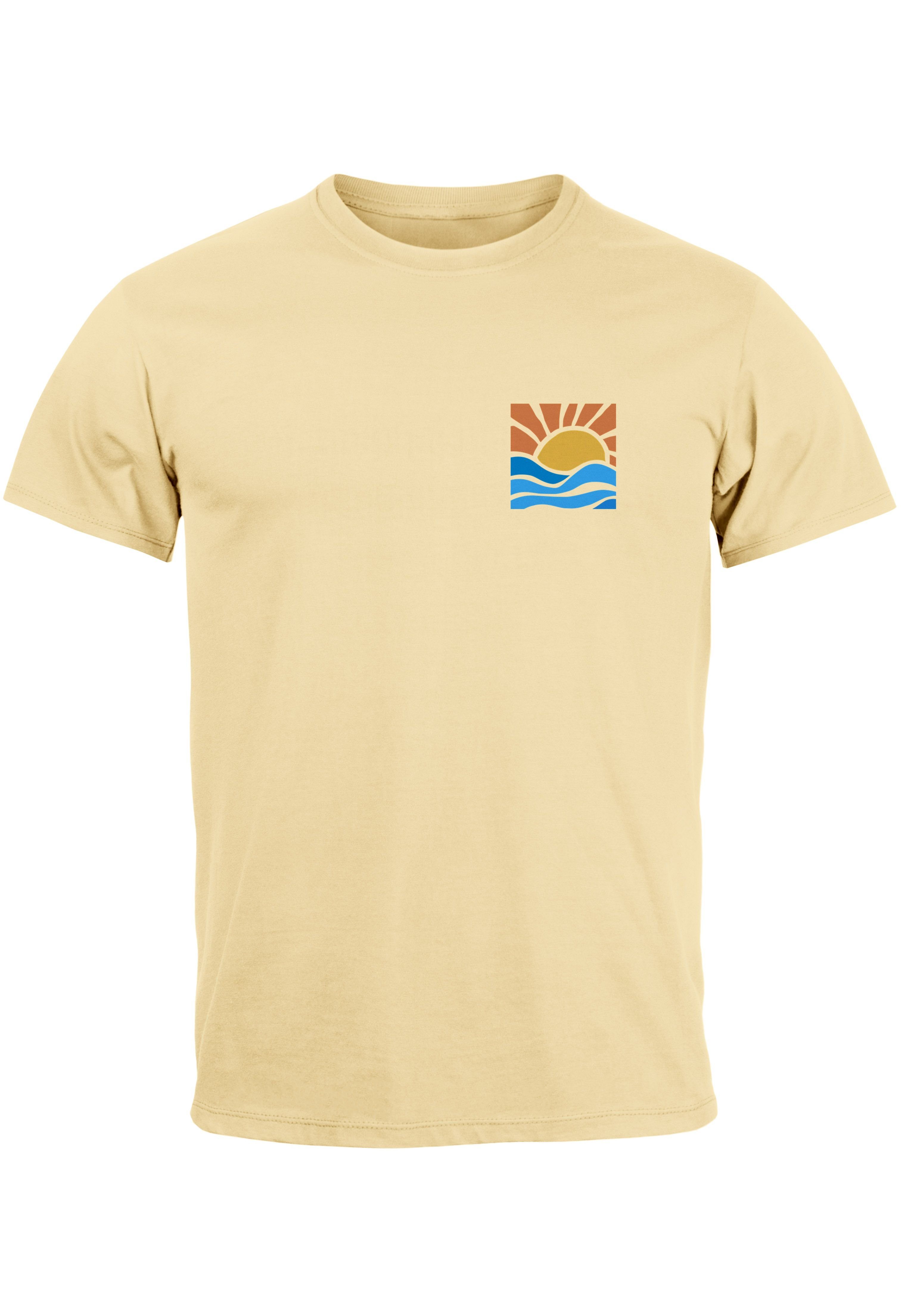 Neverless Print-Shirt Herren T-Shirt Logo Print Sommer Sonne Welle Strand Beach Style Fashio mit Print natur