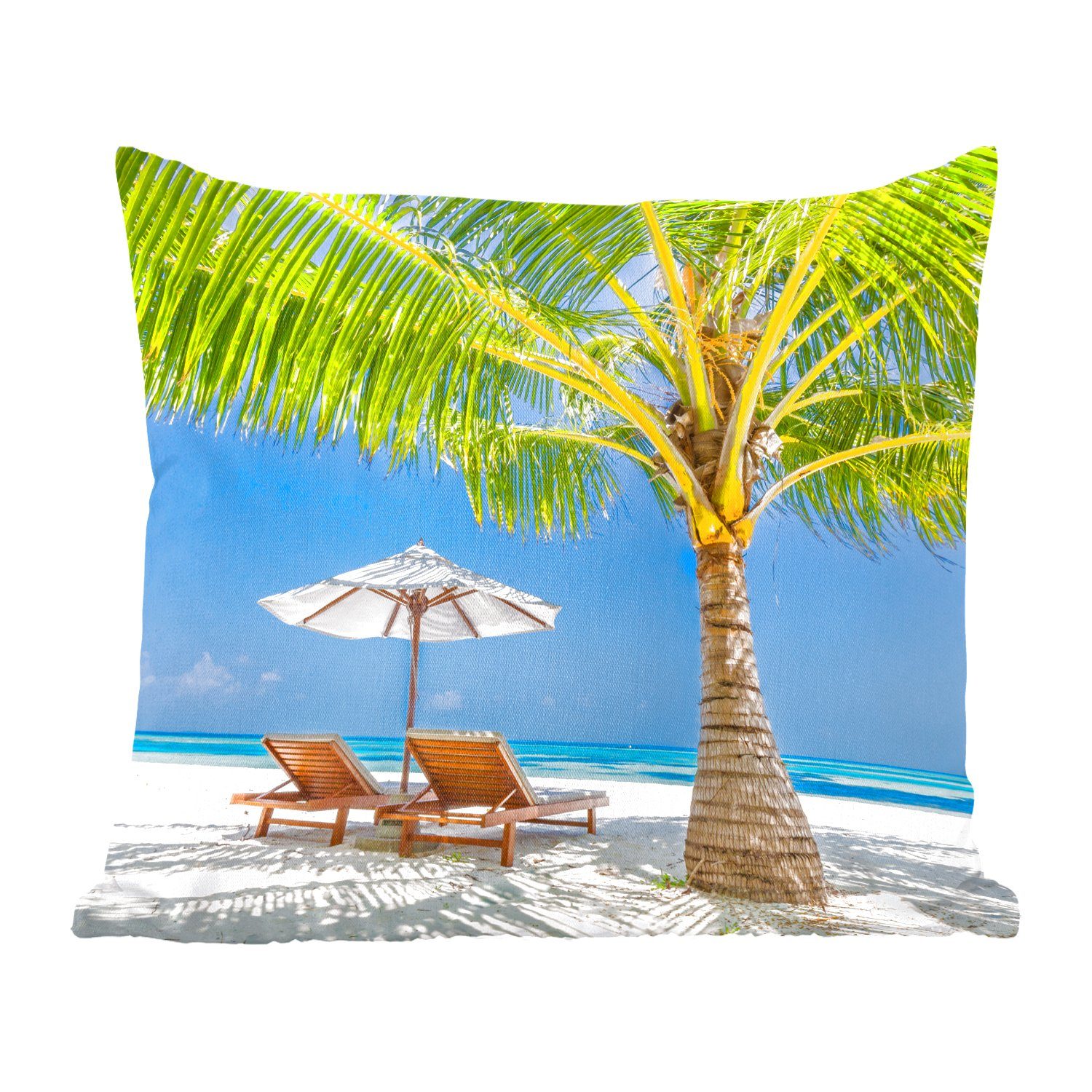 MuchoWow Dekokissen Palme - Strandkorb - Sonnenschirm, Zierkissen mit Füllung für Wohzimmer, Schlafzimmer, Deko, Sofakissen | Dekokissen