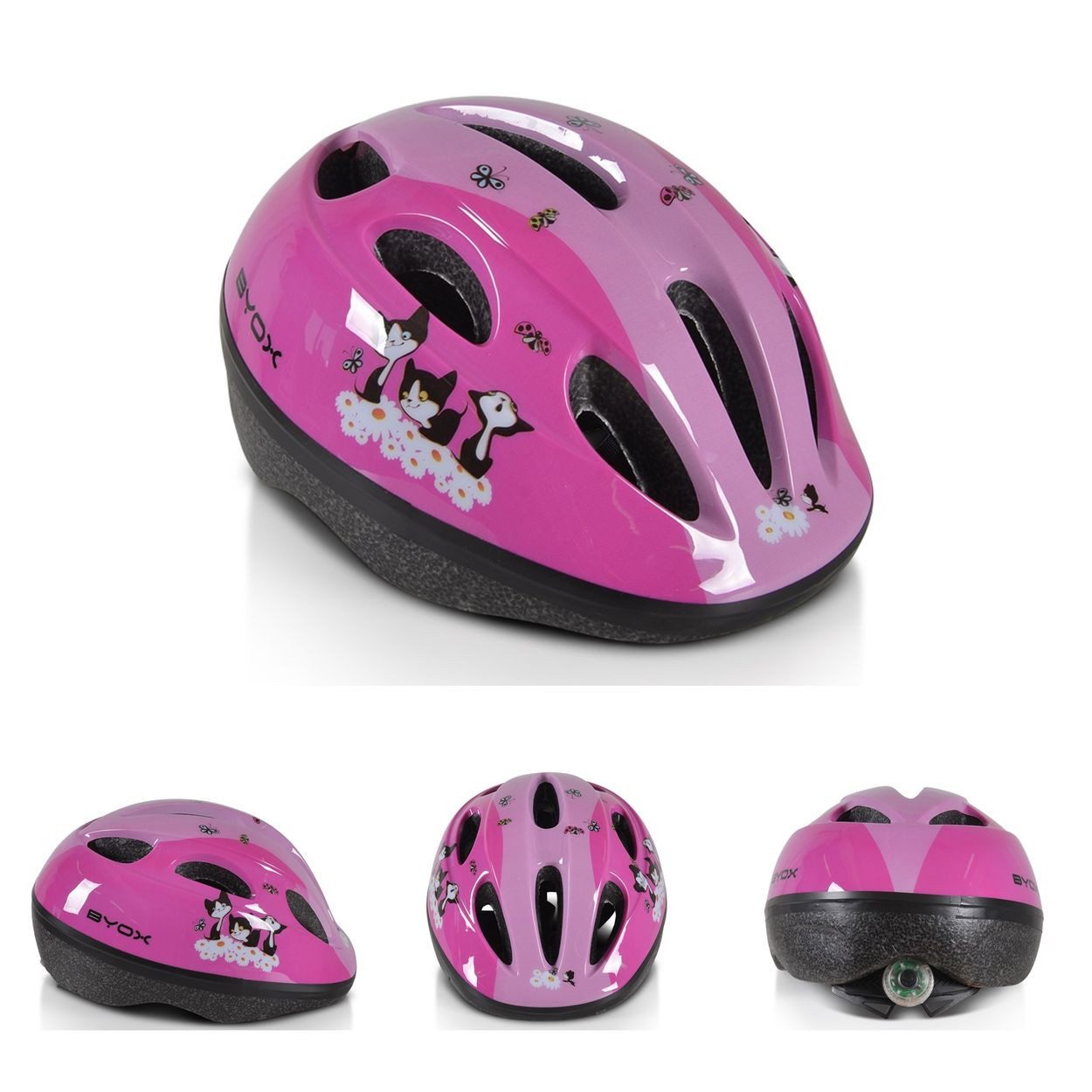 Byox Kinderhelm Y03, Größe S 48-54 cm, LED-Beleuchtung, 8 Löcher, EPS und PVC-Schale