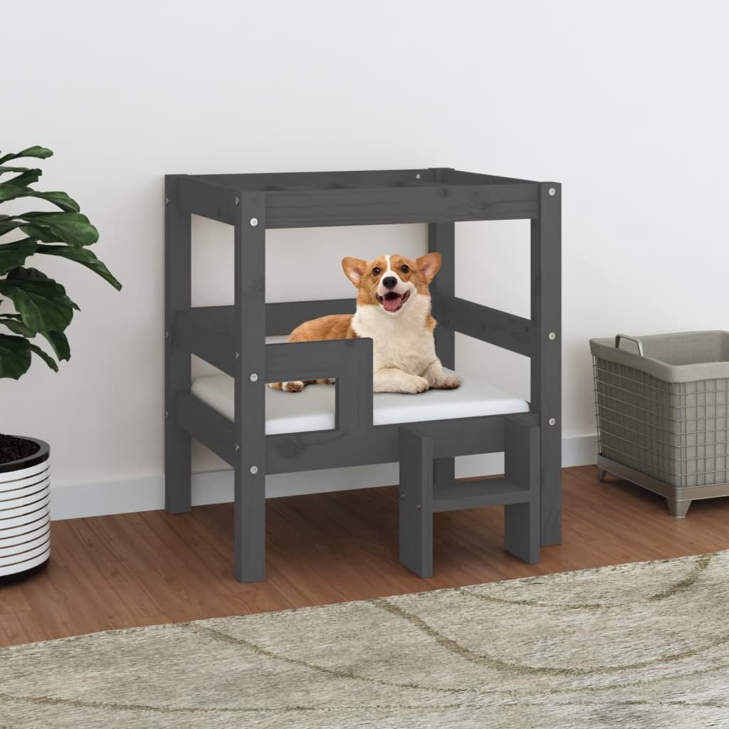 Thumbnail - vidaXL Tierbett, Hundebett Grau 55,5x53,5x60 cm Massivholz Kiefer