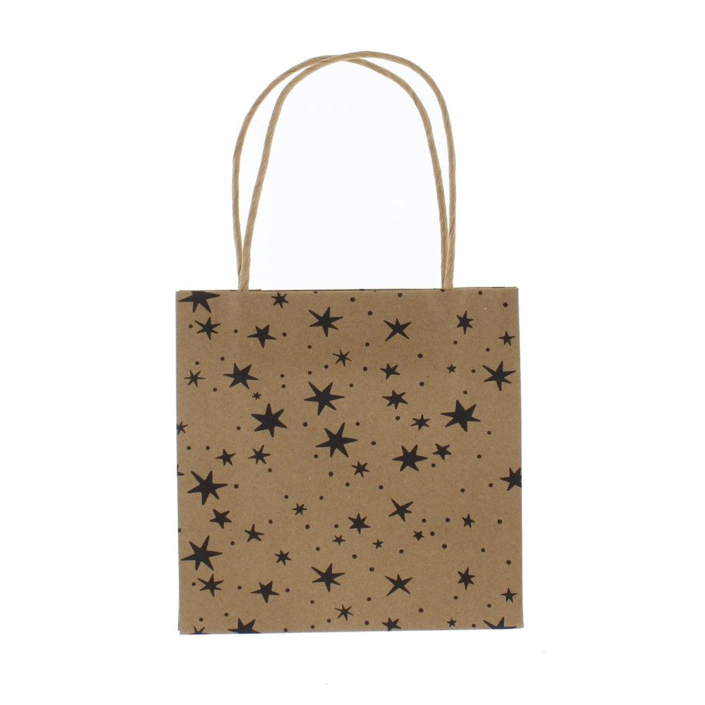 MICA Geschenkbox Geschenktasche Sterne - braun/schwarz - ca. 16 x 8 x 16 cm