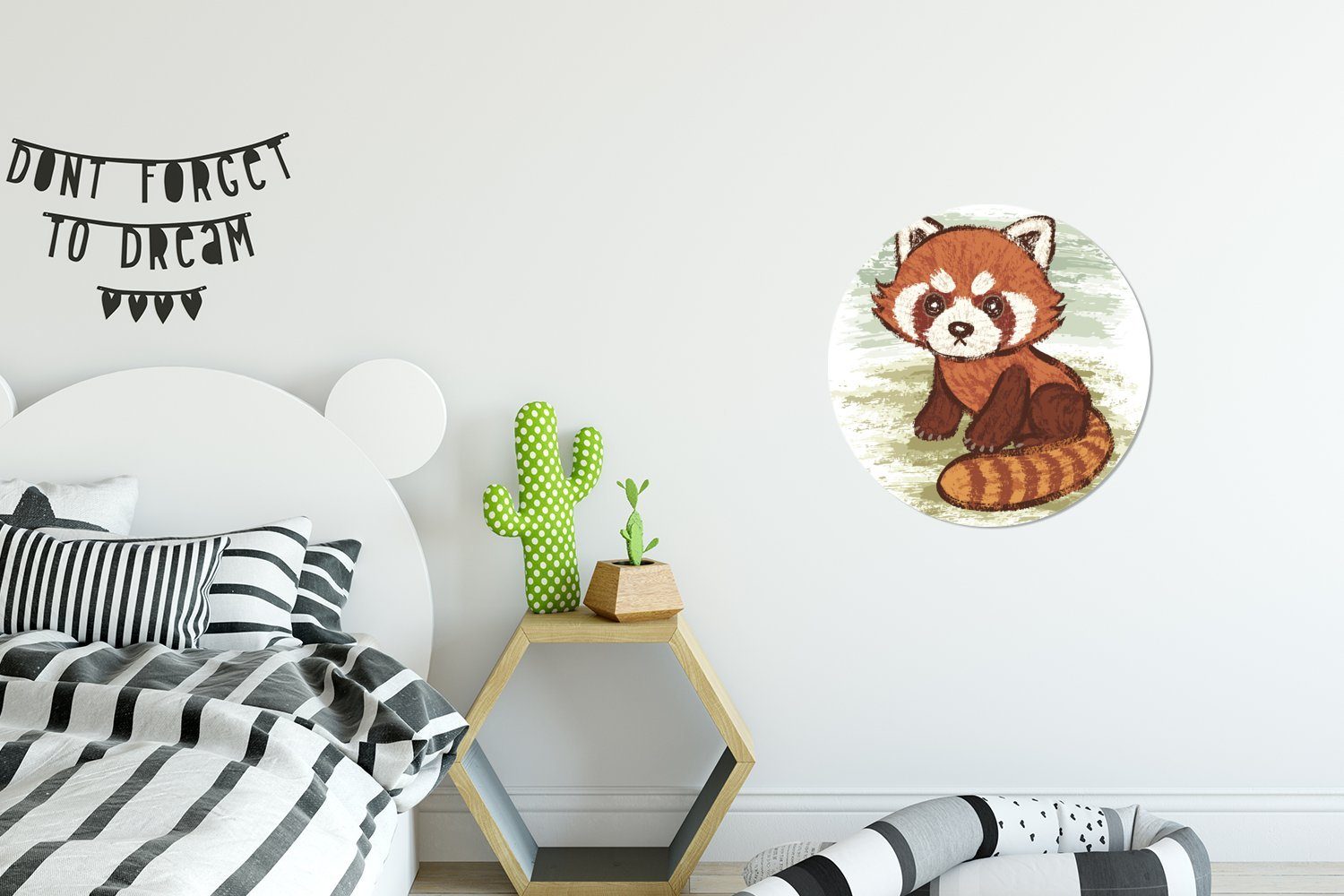 Illustration Tapetenaufkleber, MuchoWow (1 vor Rund, für Wandsticker einem Kinderzimmer, Wohnzimmer Eine eines Hintergrund kleinen Pandas Tapetenkreis grünen St),