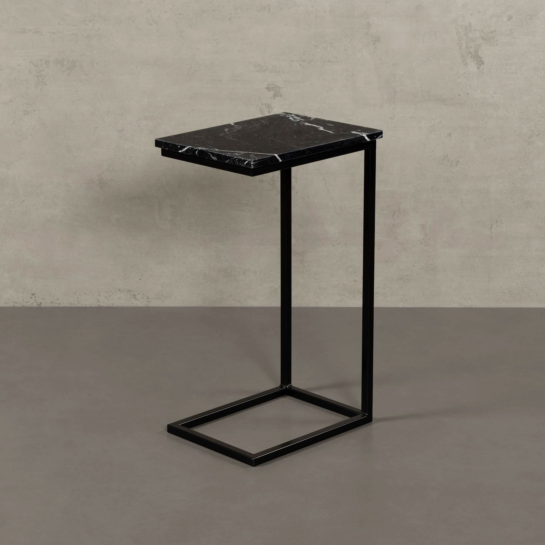 MAGNA Atelier Couchtisch STOCKHOLM mit ECHTEM MARMOR, Wohnzimmer Tisch eckig, Laptoptisch, schwarz Metallgestell, 40x30x68cm Nero Marquina