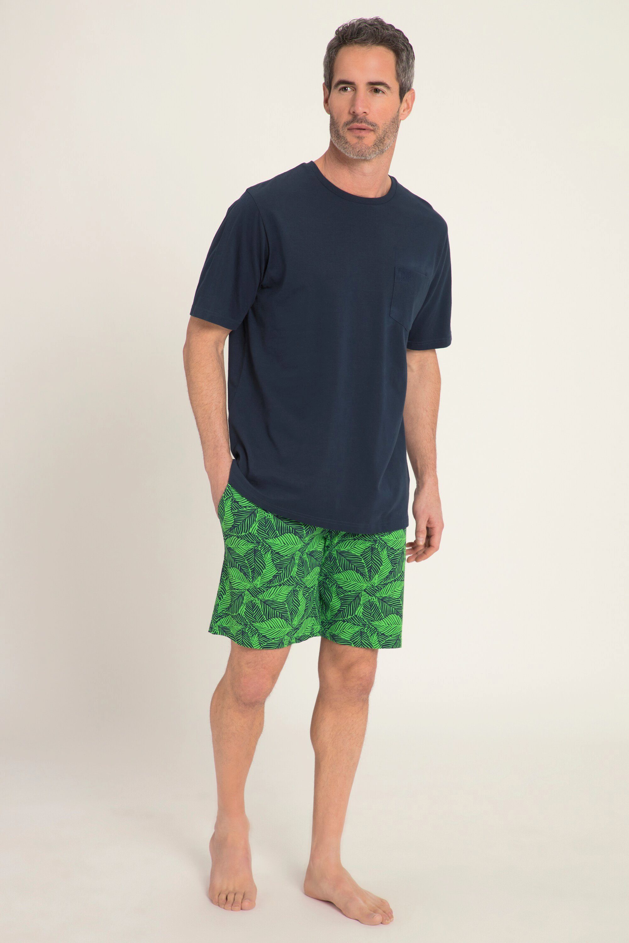JP1880 Schlafanzug Schlafanzug Homewear Shirt uni Shorts mit Print