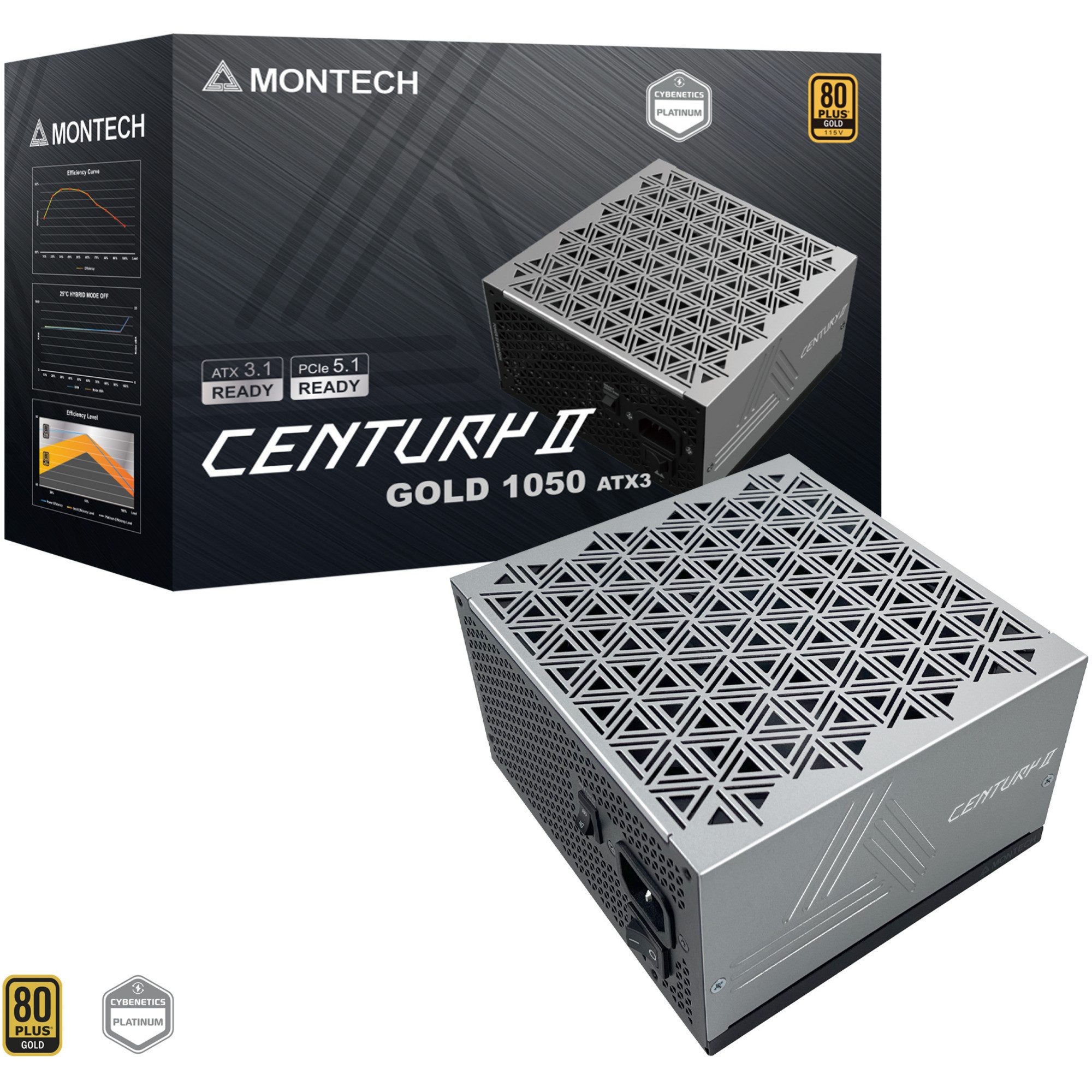 MONTECH Montech CENTURY II 1050, PC-Netzteil, (1x 12-Pin PC-Netzteil (80 PLUS Gold)