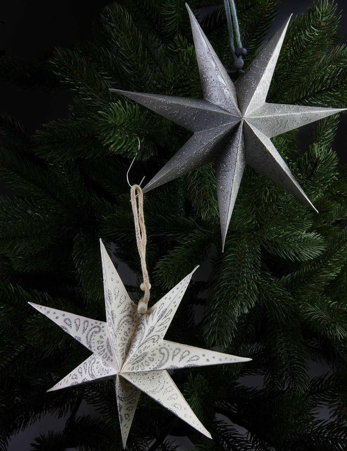 Silber Weihnachten Sterne, Papier Weihnachtsbaum Faltsterne Großer Papiersterne 6 Christbaumschmuck für cm 20 Fenster - und - BRUBAKER Weihnachtssterne Dekoration und Weiß