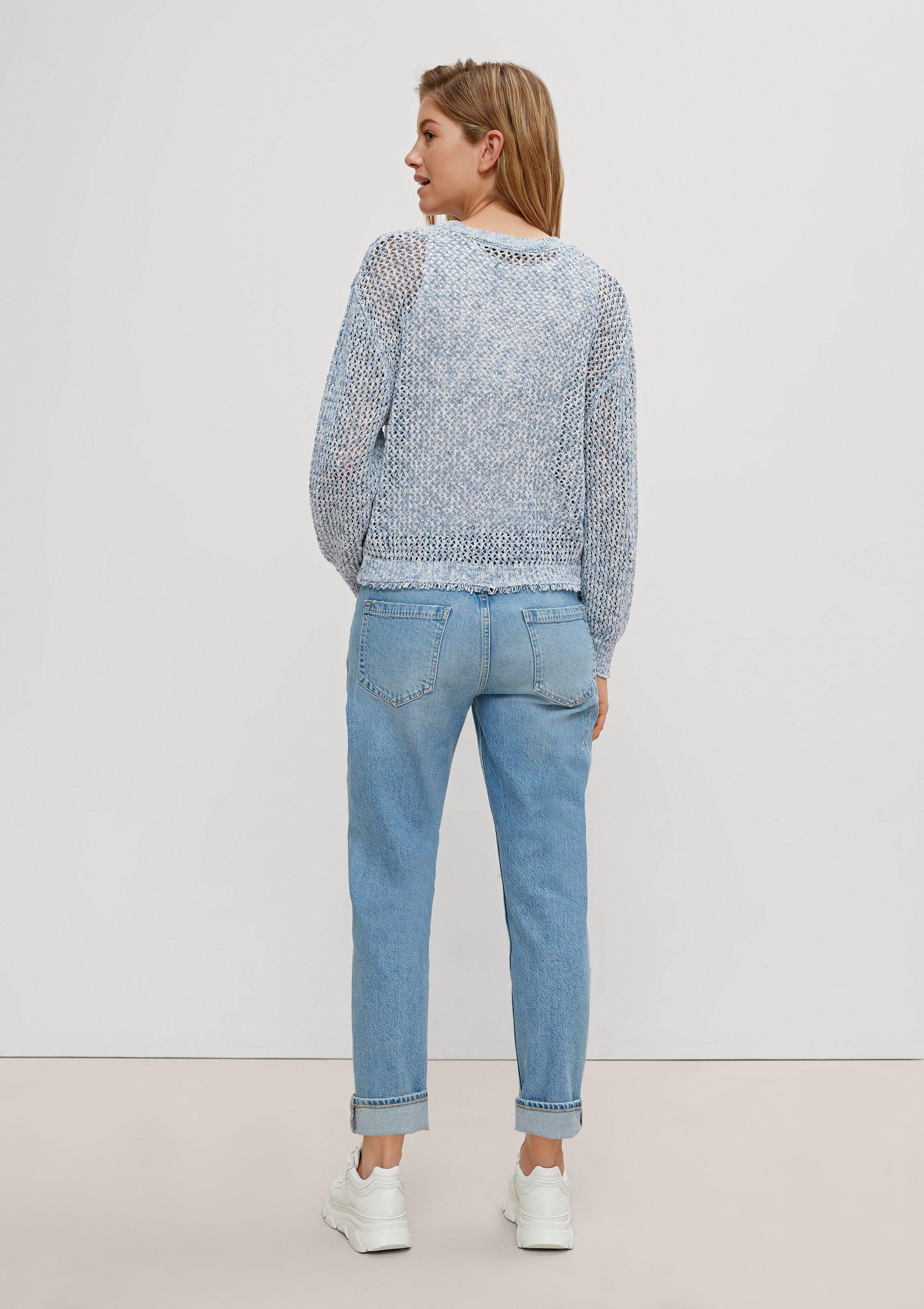 comma casual st Pullover denim Knit identity yarn Langarmshirt Ajourstrick aus