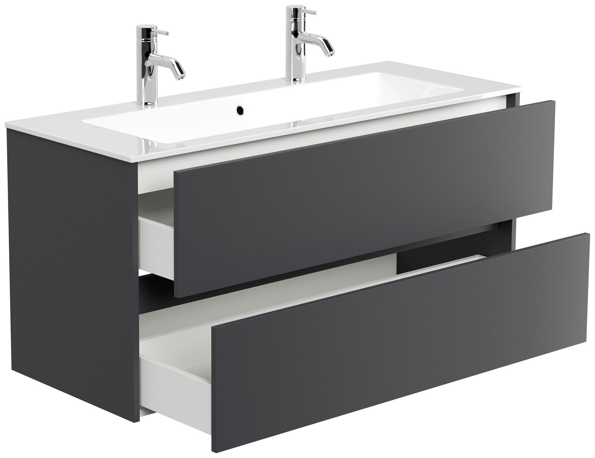 Magnolia Home Doppelwaschtisch Doppelbadmöbel Taifun & Waschtisch 120 cm 2 Greifraum SoftClose Grafit
