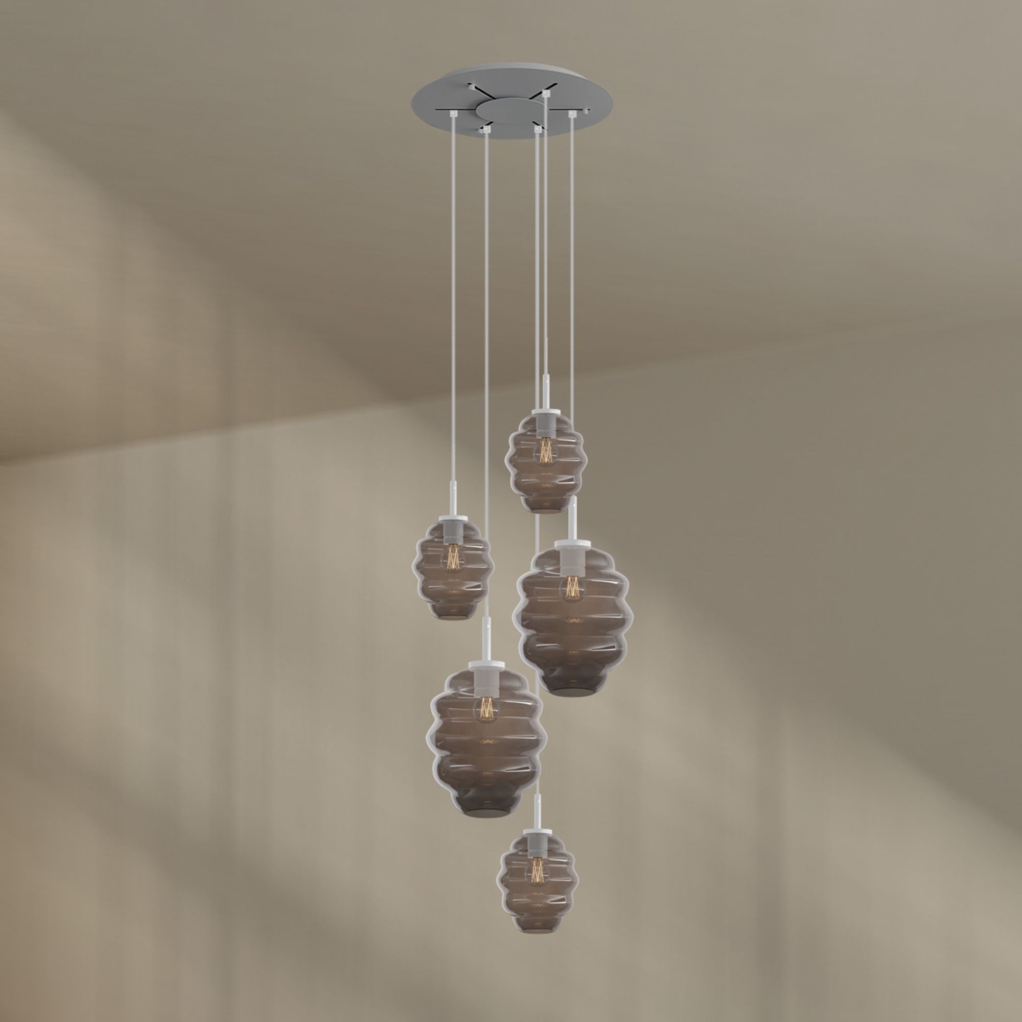 s.luce Pendelleuchte Echos Galerieleuchte 5-flg Ø60cm Baldachin Ø18/25cm Rauch