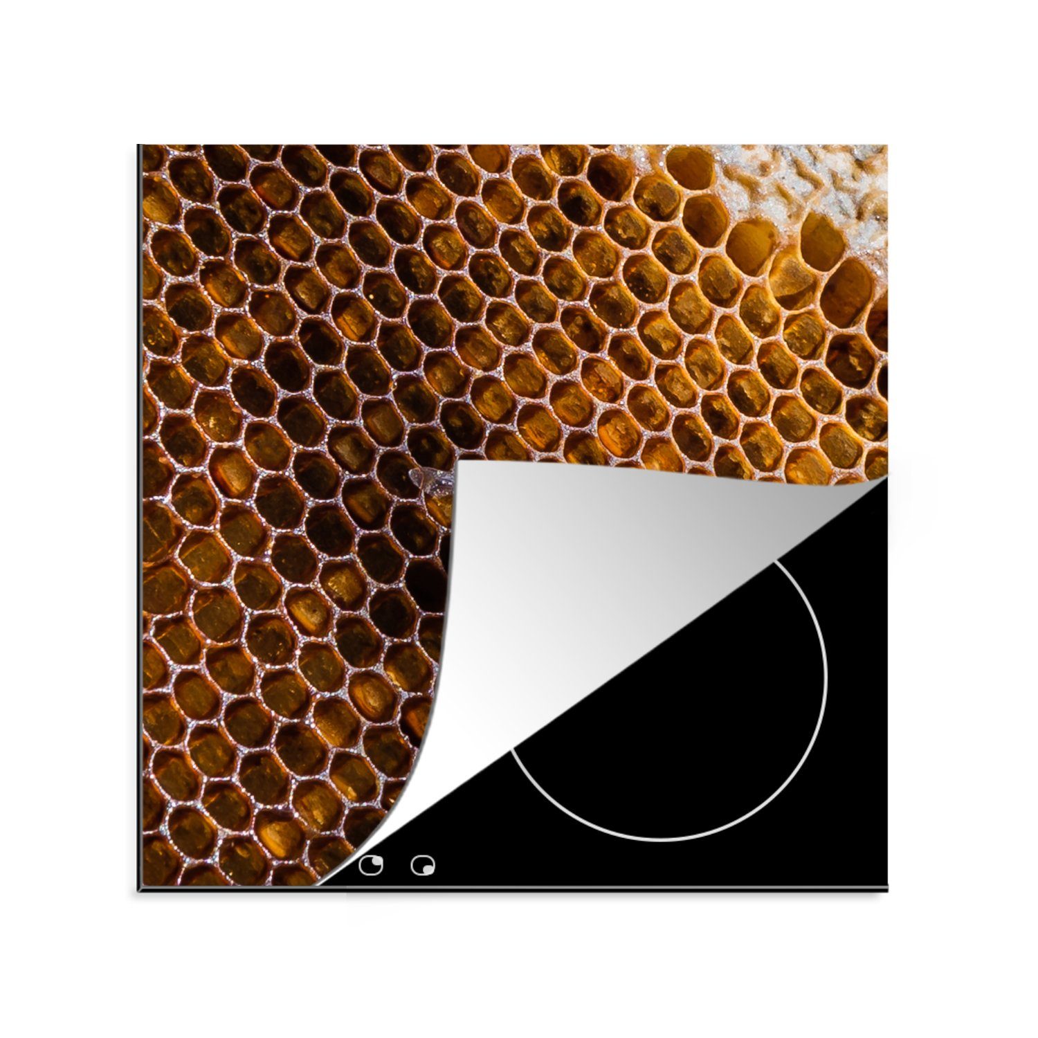MuchoWow Herdblende-/Abdeckplatte Nahaufnahme einer Biene auf einer Honigwabe, Vinyl, (1 tlg), 78x78 cm, Ceranfeldabdeckung, Arbeitsplatte für küche