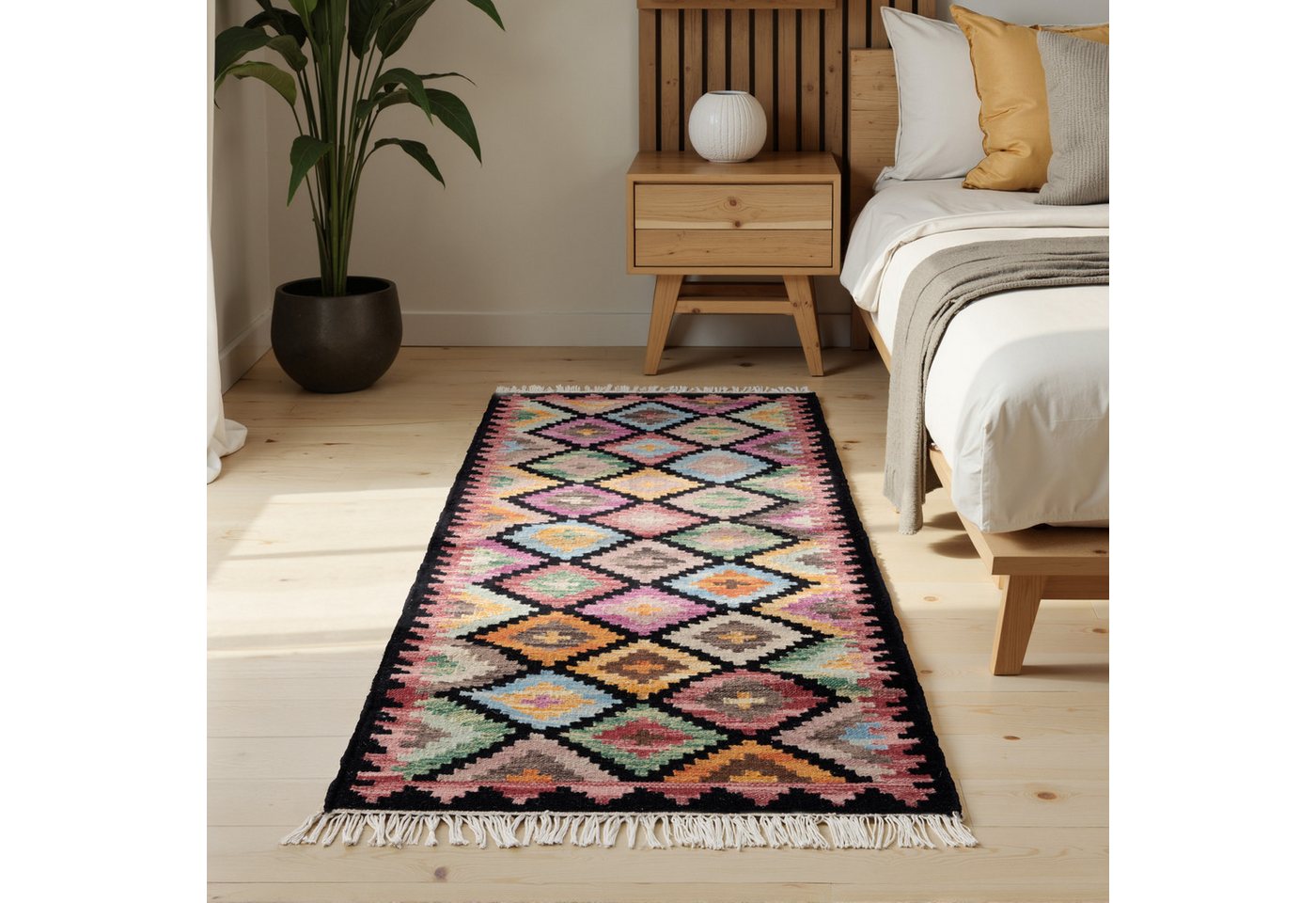 HANSE Home Teppich Kelim Zara, rechteckig, Höhe: 3 mm, Wolle, Baumwolle, Natur, Handgewebt, orientalisch, Boho, traditionell