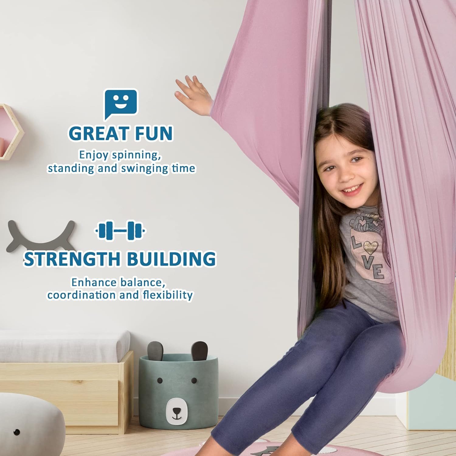 feinlux Hängematte Sensorische Schaukel für Kinder mit 360° drehbarem Aufhänger (Packung, Indoor-Therapieschaukel), für Autismus, ADHS und sensorische Verarbeitungsstörungen bei Kindern