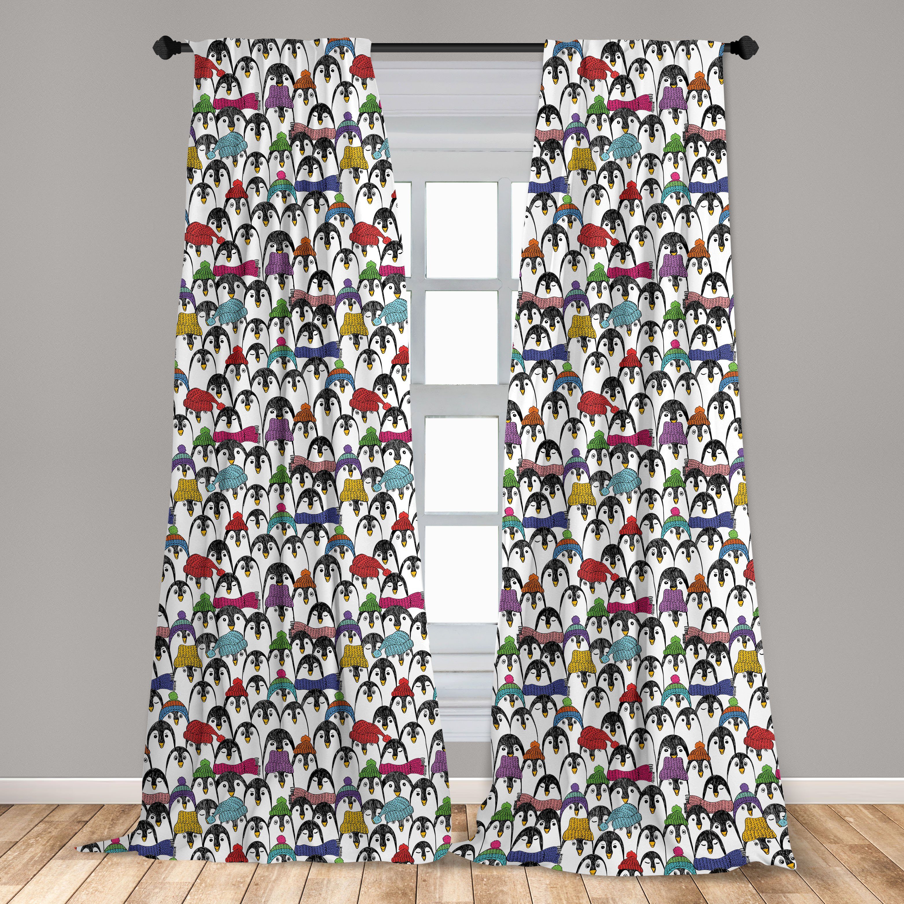 Gardine für Vorhang Schlafzimmer Dekor, Abakuhaus, Wohnzimmer Winter-Cartoon-Tier Pinguin Microfaser,