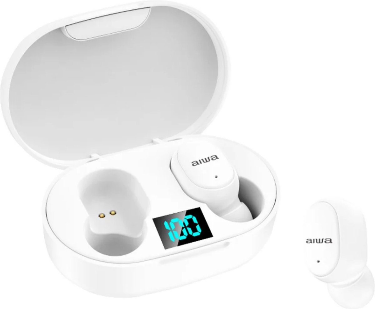 Aiwa AT-X80E II Bluetooth-Kopfhörer (Google Assitant, Siri, Bluetooth 5.1, High Definition Audiqualität, Wiedergabezeit 6-8 Stunden, TWS, automatisches Koppeln mit dem Smartphone) weiss