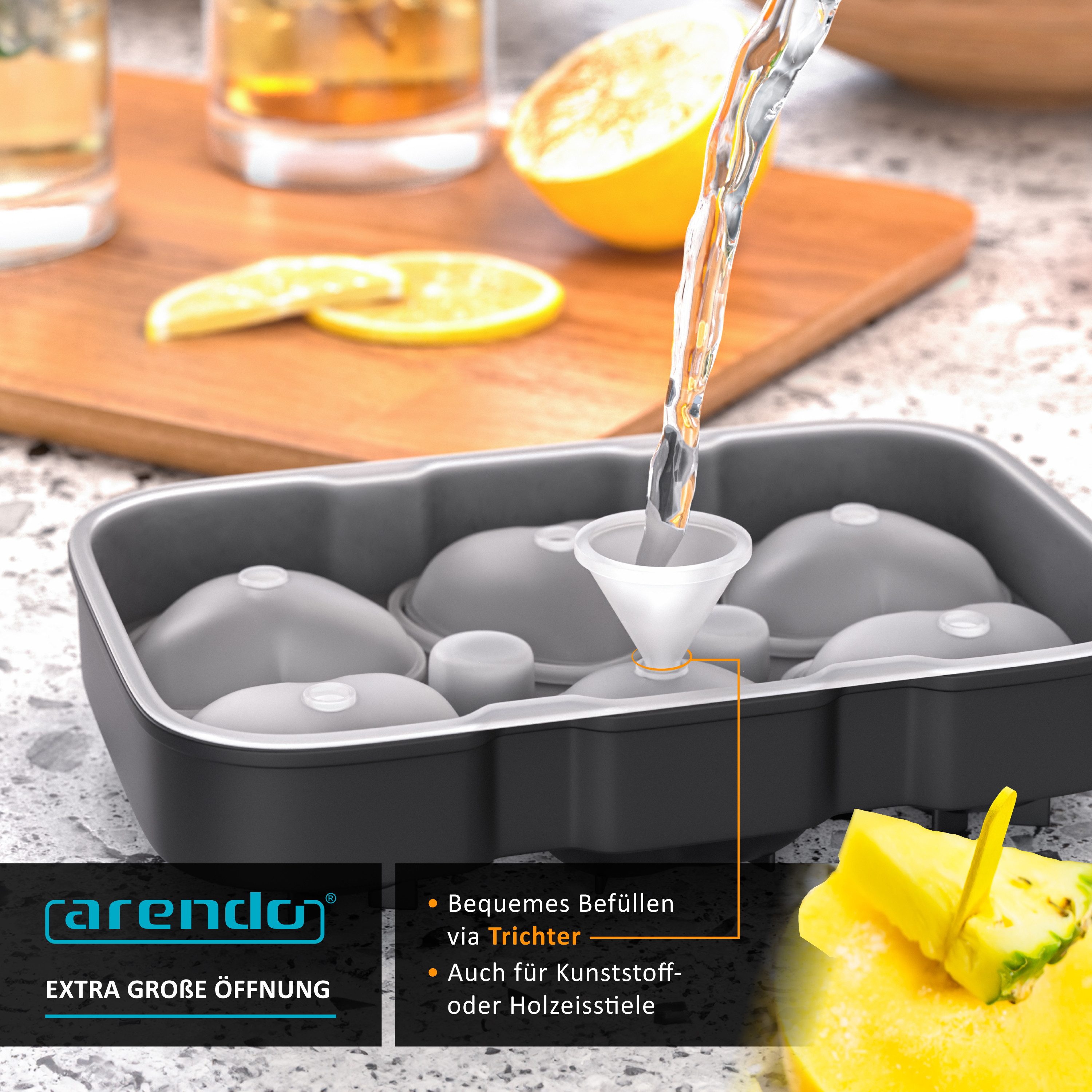 Arendo Eiswürfelform 6x Herzform sechsfach, temperaturbeständig, bis -40°C, (1-tlg), leicht zu lösen, für Cocktails, Obstsaft, Whisky