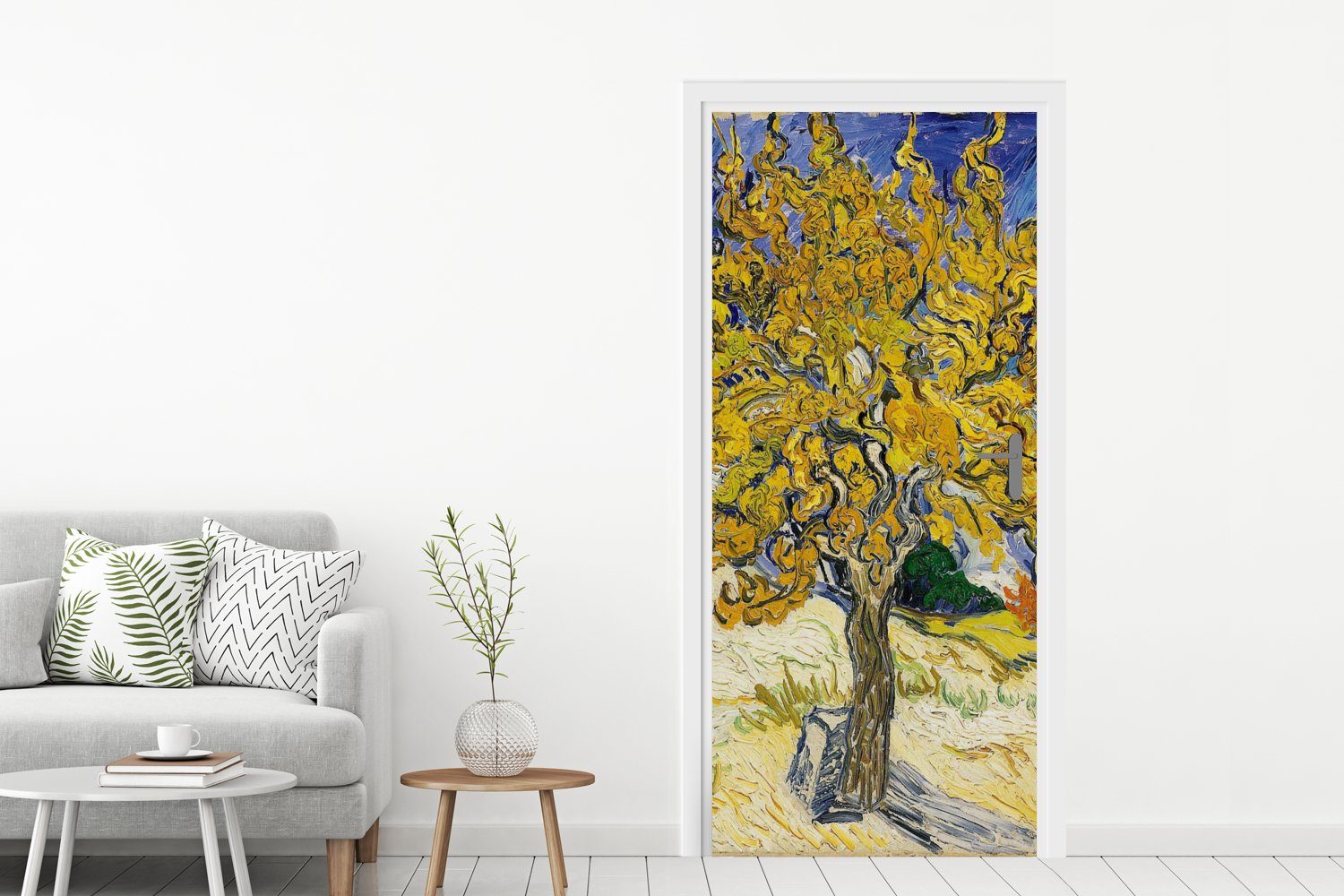 Gogh, bedruckt, - (1 Türaufkleber, Tür, St), 75x205 van Vincent für Fototapete Maulbeerbaum MuchoWow Türtapete cm Matt,