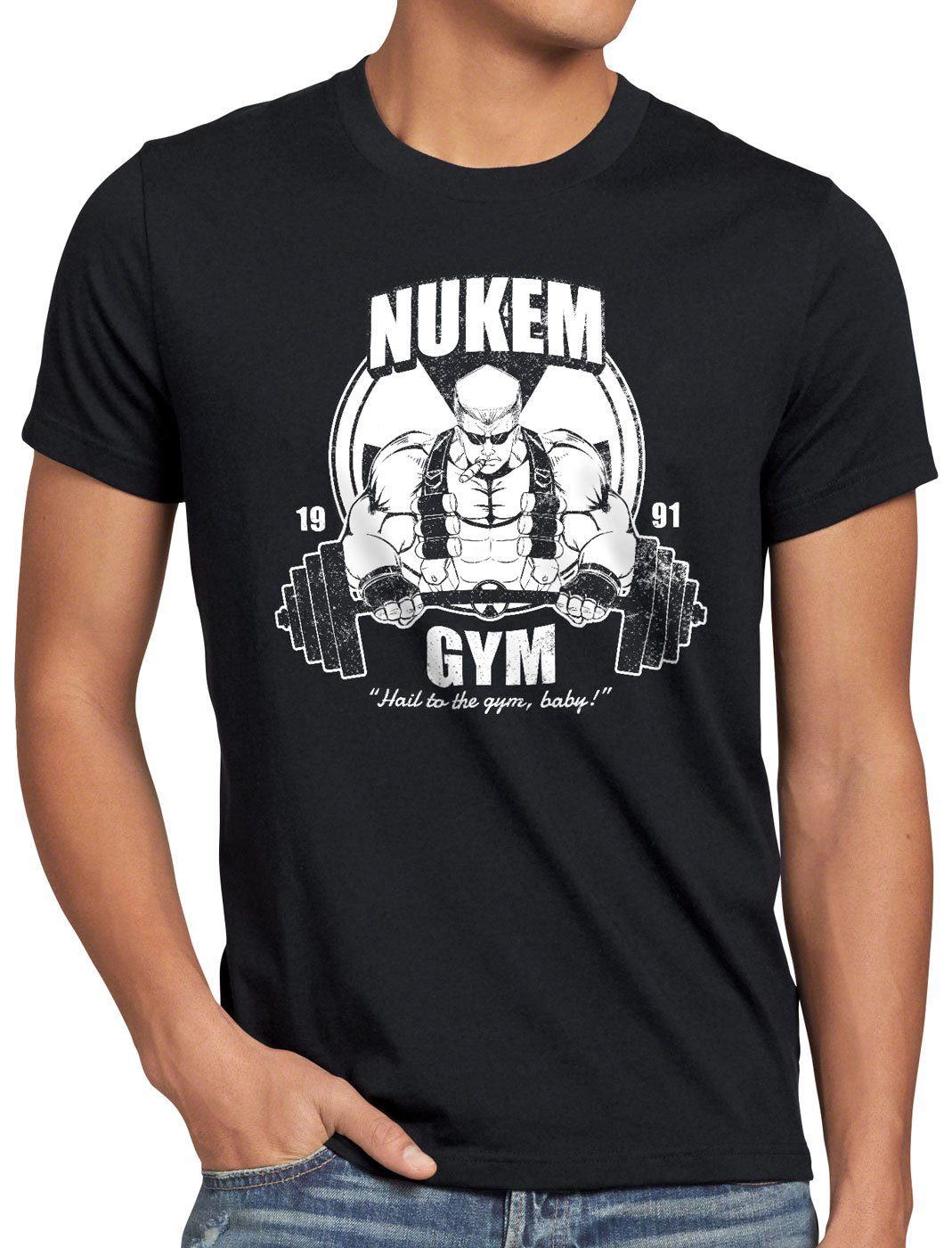 style3 Print-Shirt Herren T-Shirt Nuke Gym ego shooter dos doom baby schwarz